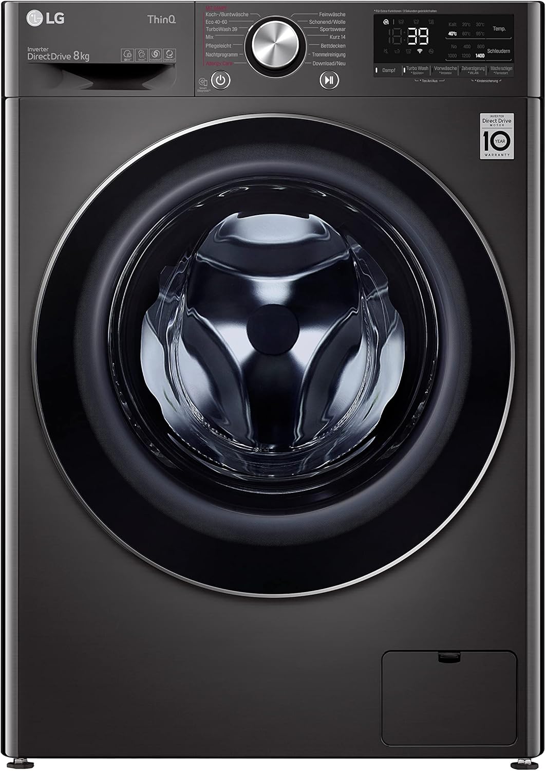 LG F4WV7080, Klasse A, Frontlader-Waschmaschine 8 kg, 1400 U/Min, AI Direct Drive, Wi-Fi, Tiefenreinigung mit Dampf, Große Kapazität, TRIPLE A, Außentür aus Sicherheitsglas, 62 x 60 x 85 cm ꟷ Weiß