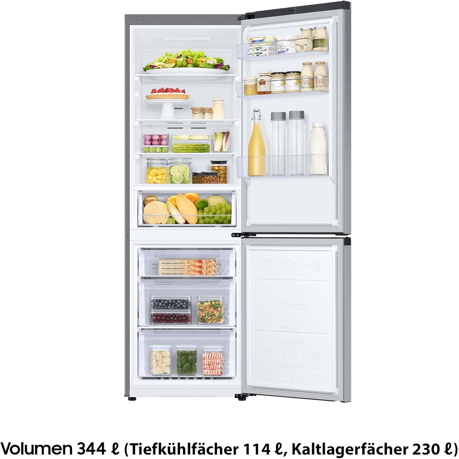 Samsung Kühl-Gefrier-Kombination, Kühlschrank mit Gefrierfach, 203 cm, 390 l Gesamtvolumen, 114 l Gefrierteil, AI Energy Mode, Edelstahl-Look, RL38C600CSA/EG