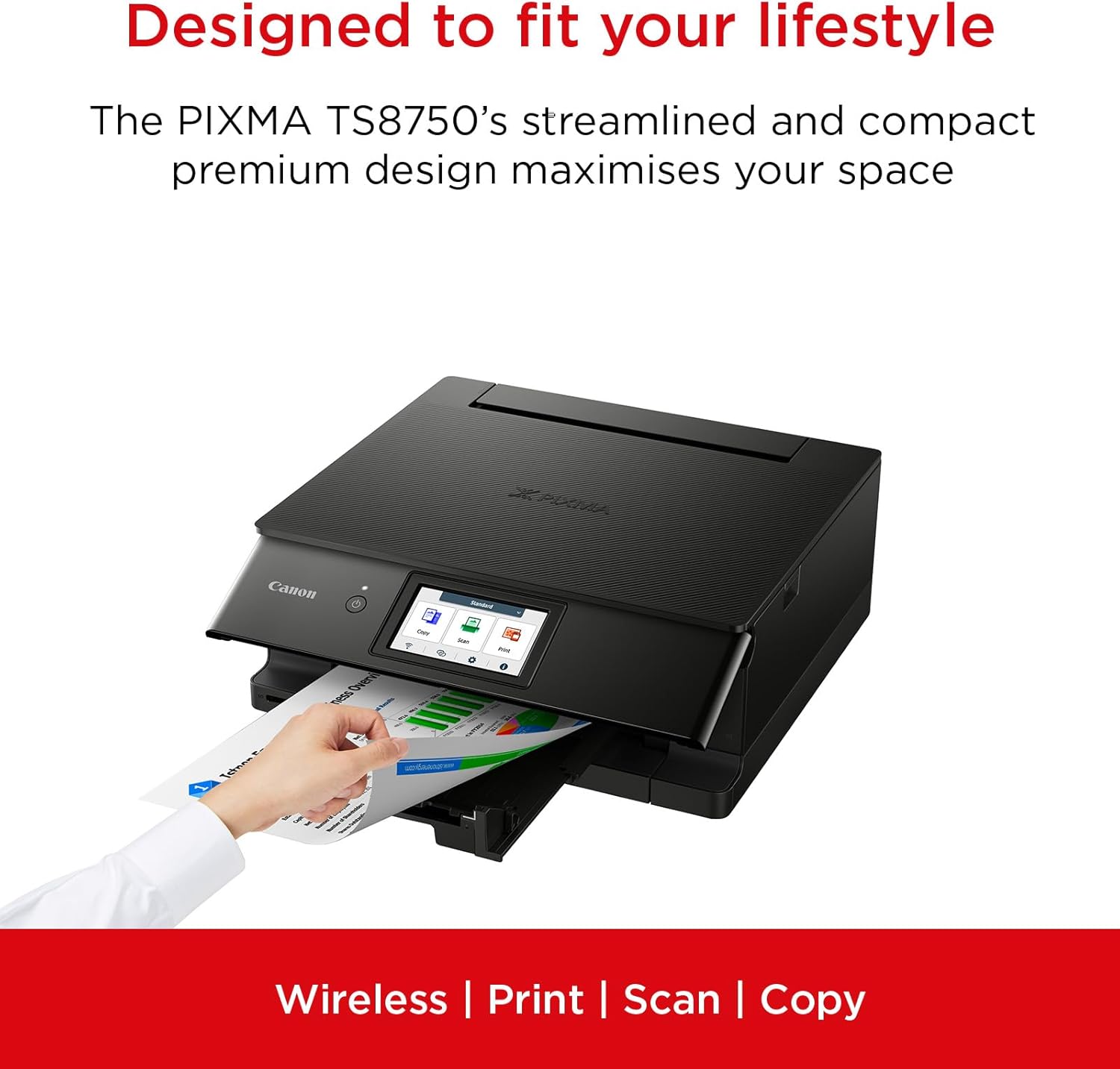 Canon PIXMA TS8750 Multifunktionsdrucker 3in1 (Tintenstrahl,Drucken, Kopieren, Scannen, A4, 10,8 cm Touch LCD, WLAN, Duplexdruck, 2 Papierzuführungen, 2 x 100 Blatt, 6 Separate Tinten) schwarz