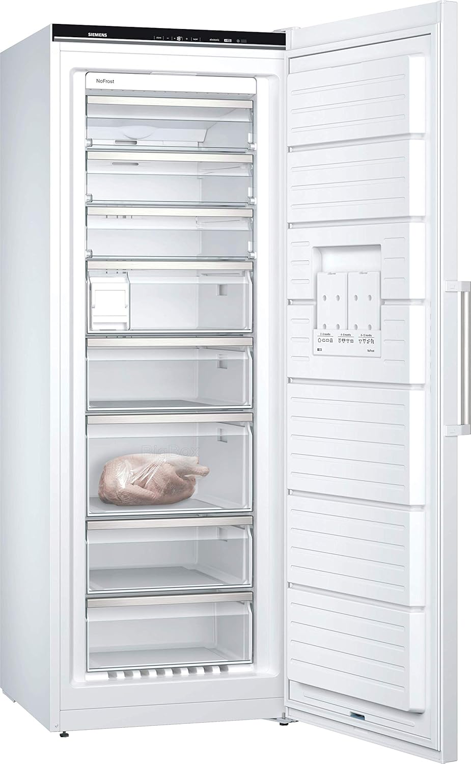 Siemens GS54NAWCV iQ500 Gefrierschrank, 176 x 70 cm, 327 L, noFrost nie wieder abtauen, bigBox Platz für großes Gefriergut, varioZone flexible Glas-und Schubladen, Weiß