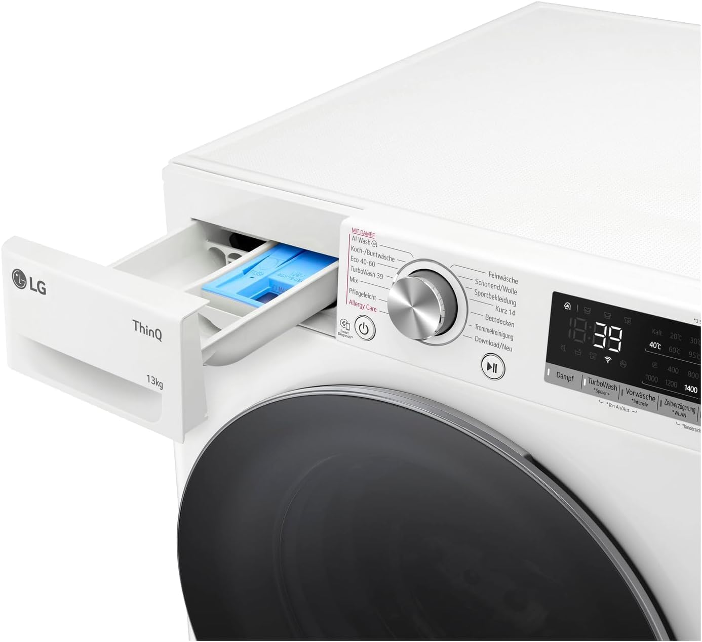 LG F4WV7080, Klasse A, Frontlader-Waschmaschine 8 kg, 1400 U/Min, AI Direct Drive, Wi-Fi, Tiefenreinigung mit Dampf, Große Kapazität, TRIPLE A, Außentür aus Sicherheitsglas, 62 x 60 x 85 cm ꟷ Weiß