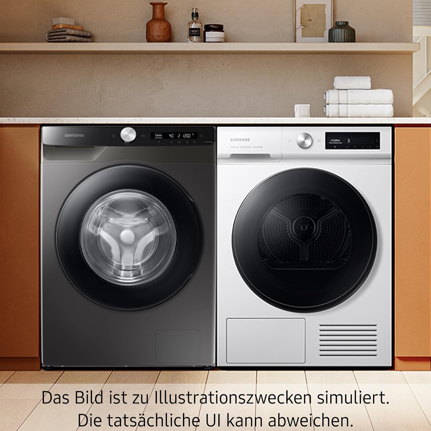 Samsung Waschmaschine, 8 kg, 1400 U/min, Ecobubble, Automatische Waschmittel- und Weichspülerdosierung, Inox/Schwarz, WW80T534AAXAS2