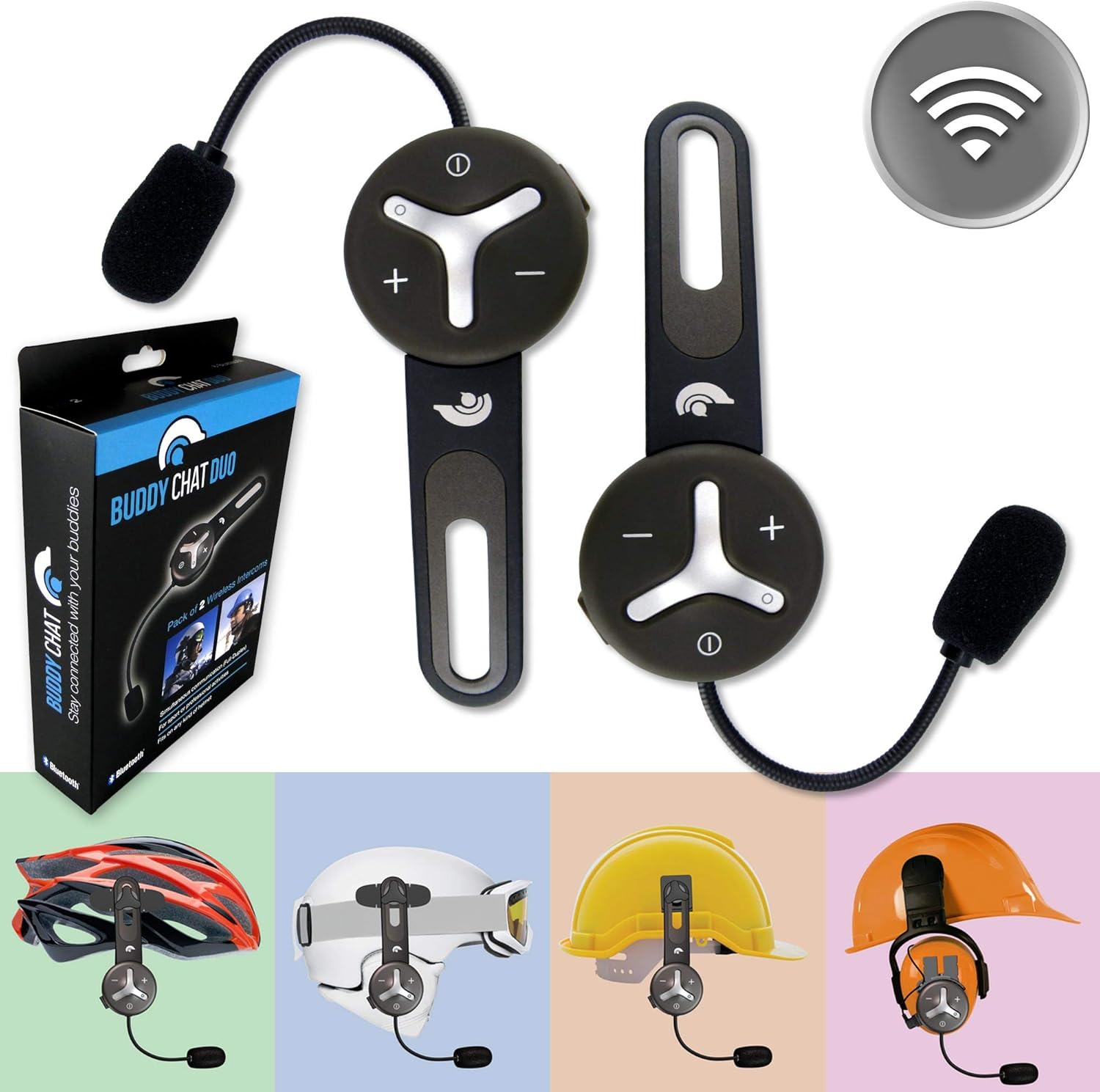 BuddyChat Duo (2er Set) Bluetooth Fahrrad Sport Ski Arbeit Intercom Helm Headset, Freisprechanlage Funkgerät, Gegensprechanlage, DSP-Geräuschunterdrückung, Reichweite bis 1000m