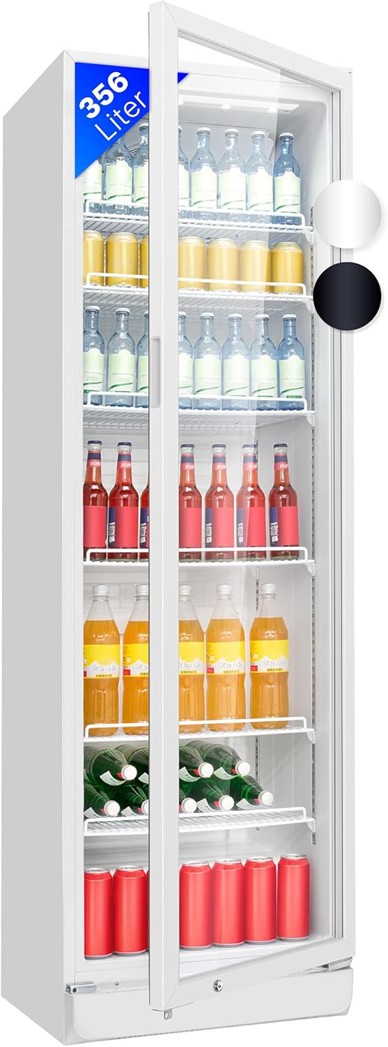 Bomann Kühlschrank mit Glastür | Getränkekühlschrank abschließbar | 6 höhenverstellbare Ablagen | 30kg je Ablage | 347 Liter | Kühlschrank groß | Flaschenkühlschrank m. LED-Licht | KSG 7351 schwarz