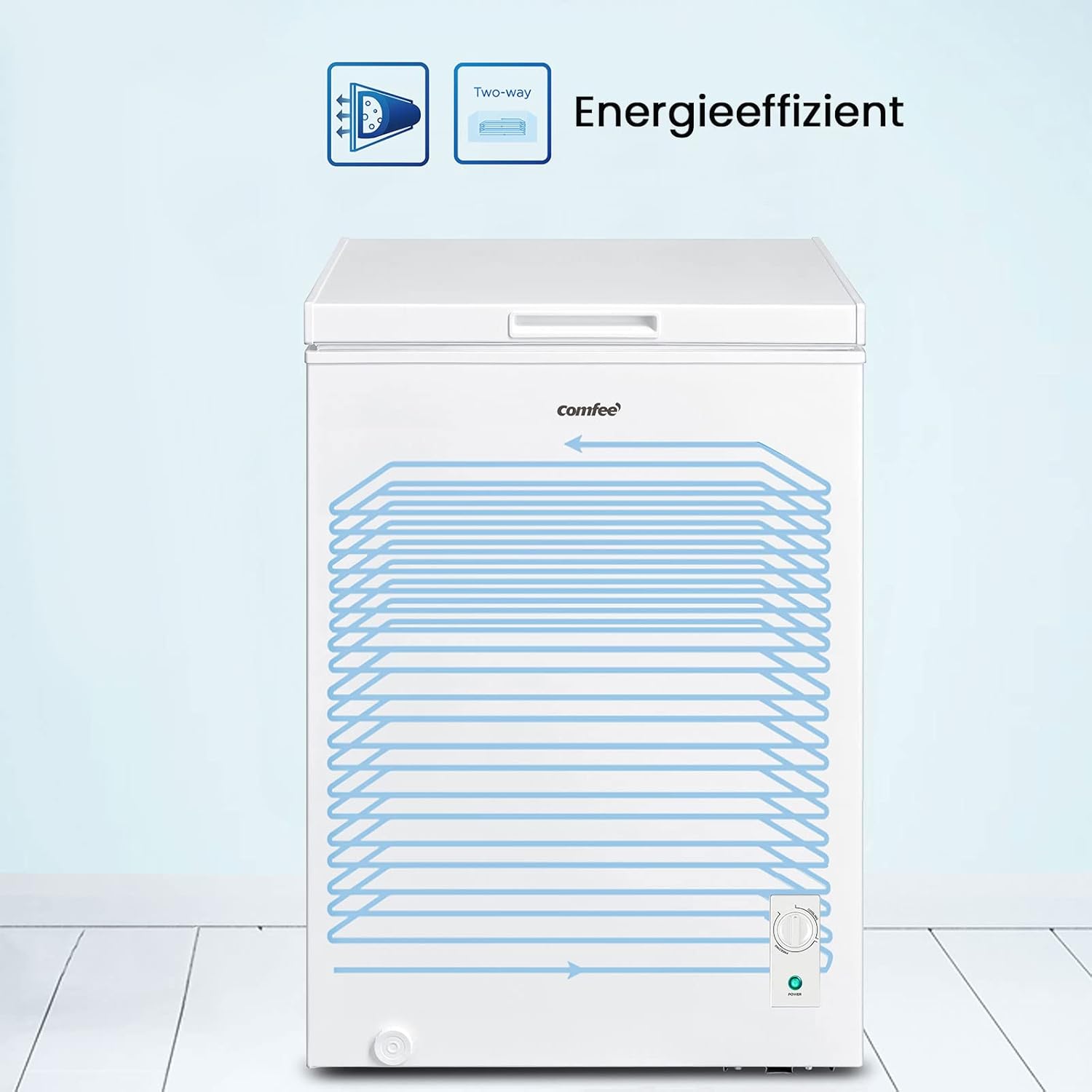Comfee RCC100WH2(E) Gefriertruhe/169 kWh/Jahr/85cm hoch/99L/38dB/Geringe Lautstärke/Hoch effizientesD-förmigesRohr/Geeignet für verschiedene Einsatzszenarien/Einstellbarer Temperaturregler/Weiß