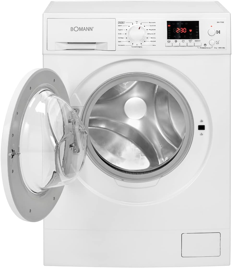 Bomann® Waschmaschine 10kg | max. 1400 U/min | 10 Jahre Motor-Garantie | effizienter, leiser & langlebiger Invertermotor | 15 Programme | Endzeitvorwahl | LED-Display | Washing Machine WA 7110