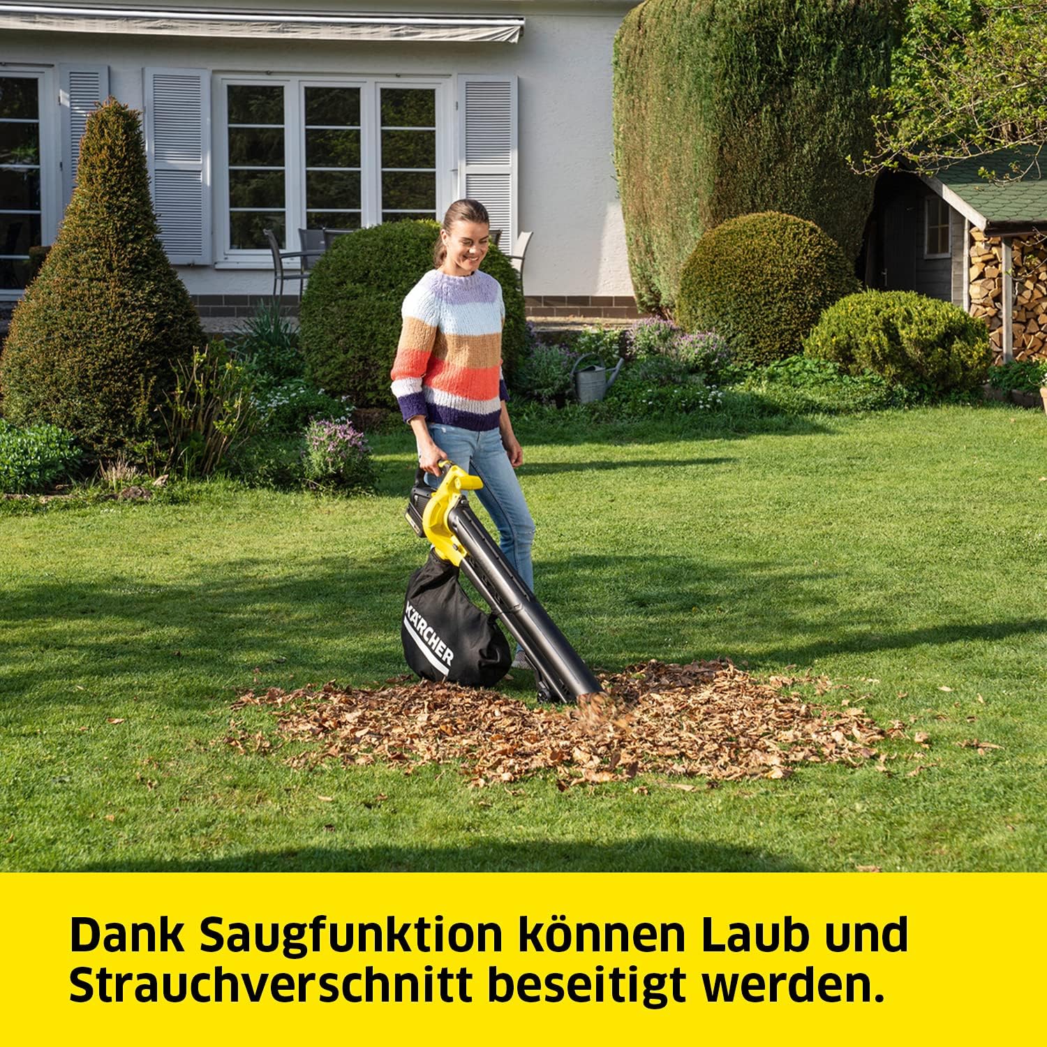 Kärcher 18 V Akku-Laubbläser und -sauger BLV 18-200 Battery Set, inkl. 18 V/2,5 Ah Akku und Schnellladegerät, mit Mulchfunktion, Luftgeschwindigkeit: 200 km/h, Fangsackvolumen: 45 l, Gewicht: 3,5 kg