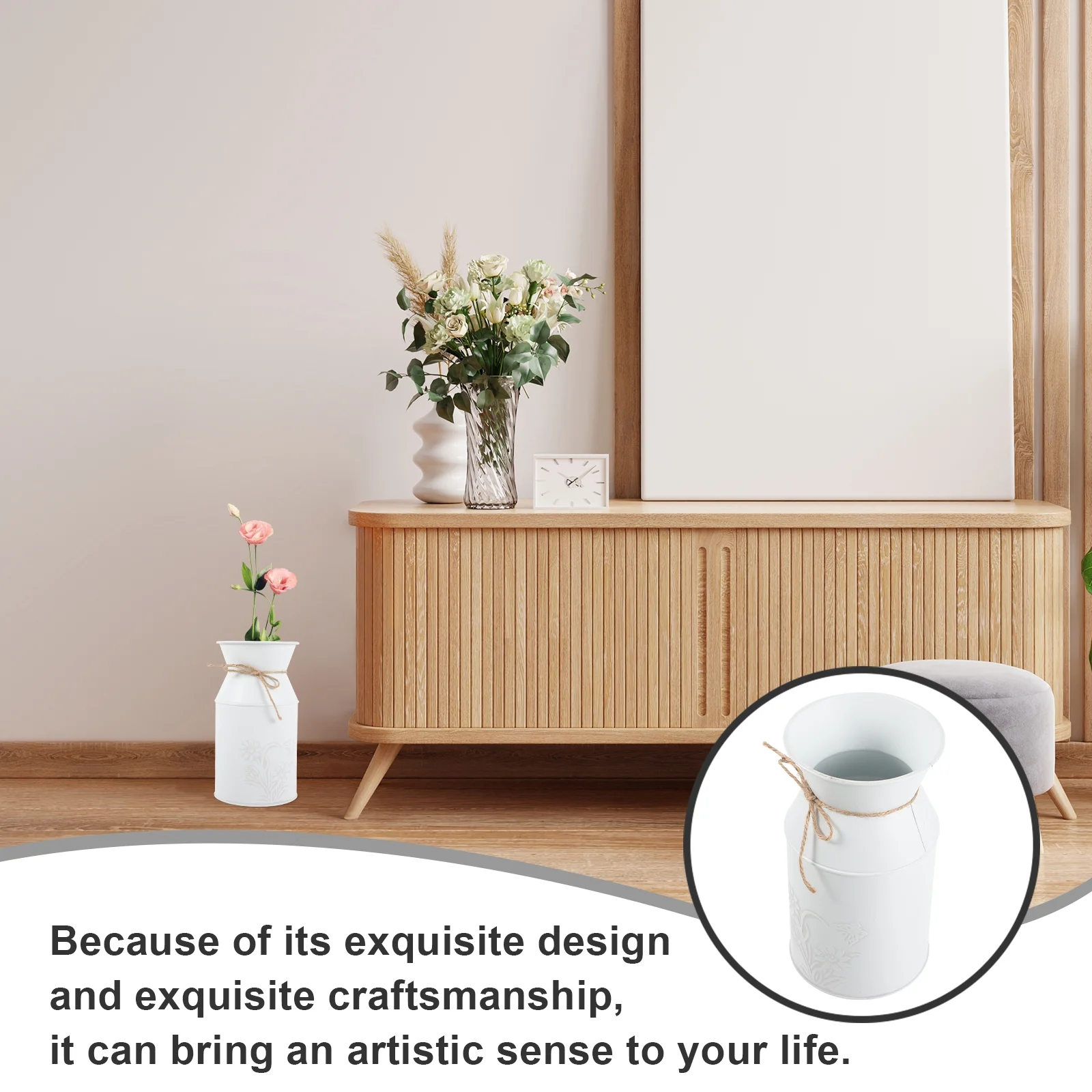 Vintage Flower Pot Rustic Bucket Tall Vase Raised Garden Bed White