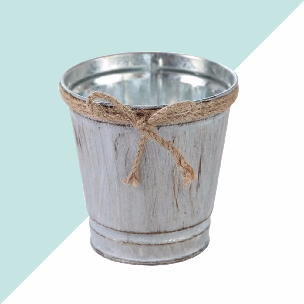 Decorative Ornaments Tin Buckets for Succulents Flower Pot Grey