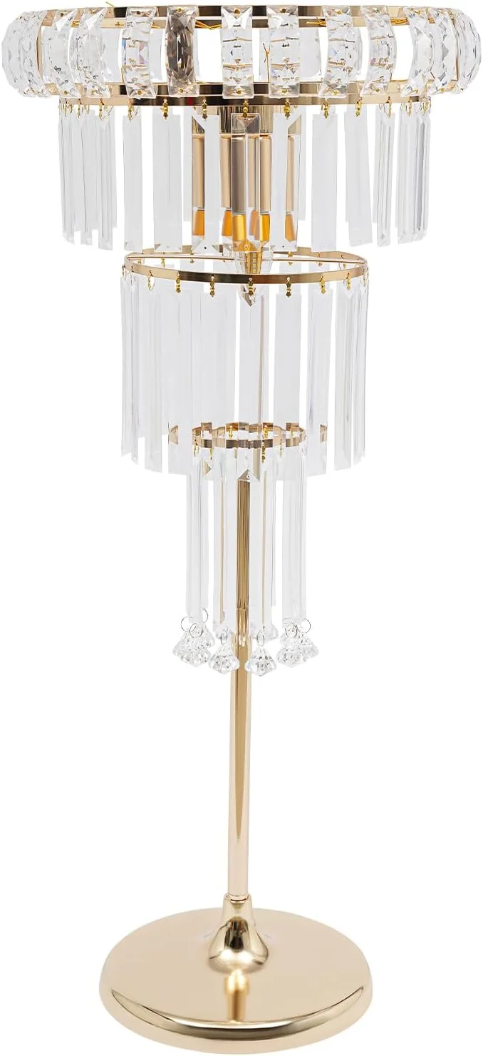 Wedding Gold Vases Centerpieces, Crystal Flower Stand with Hanging Crystals, 4-Tier Round Chandelier Pedestal Stand, Flower Stand Wedding Centerpieces Flower Stand (4 Tiers,Gold)