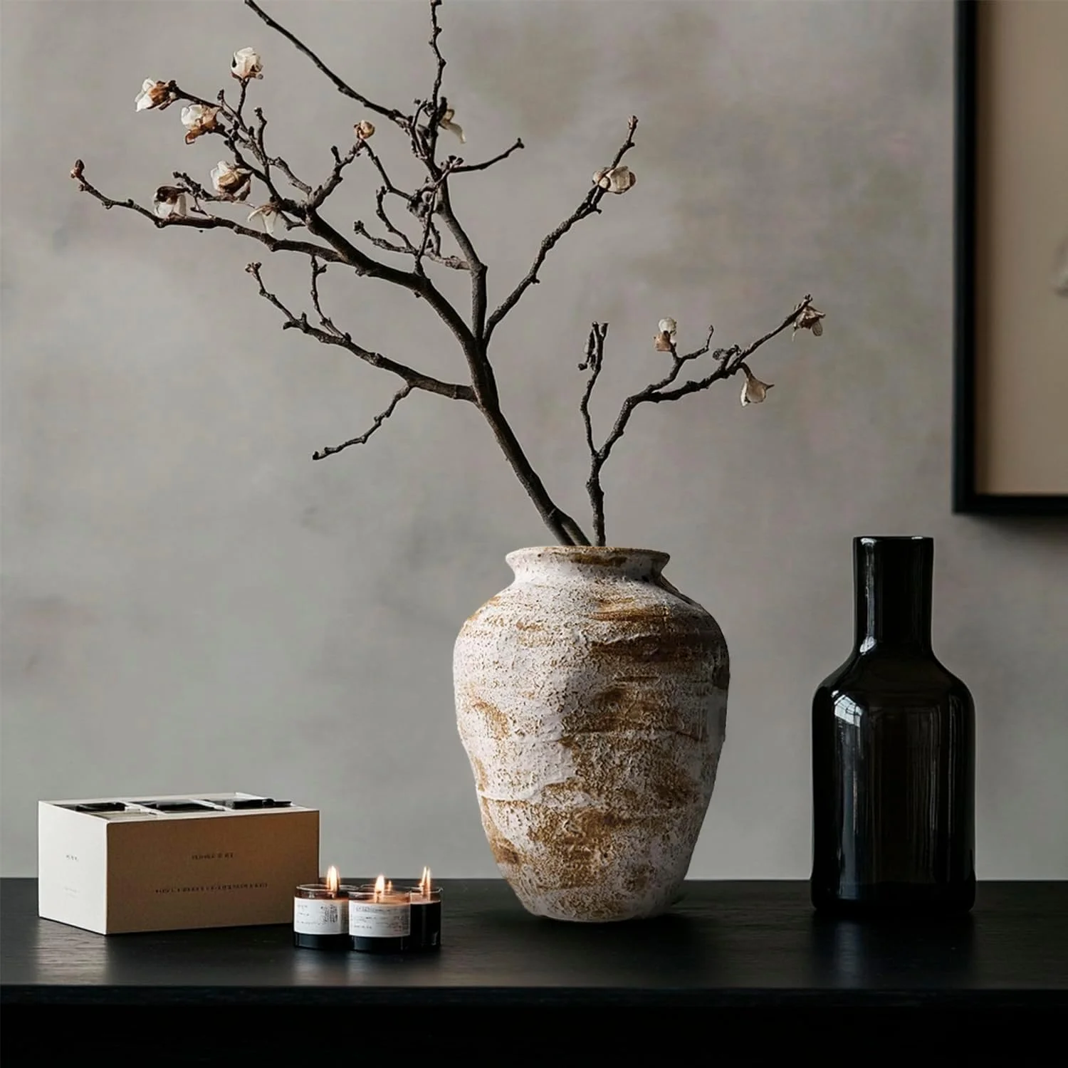 Ceramic Farmhouse Vase Rustic Decor,Pottery Decorative Flower Vases for Home Decor, Vase for Table, Living Room,Bathroom,Shelf,Mantel Decoration,7.7 inch