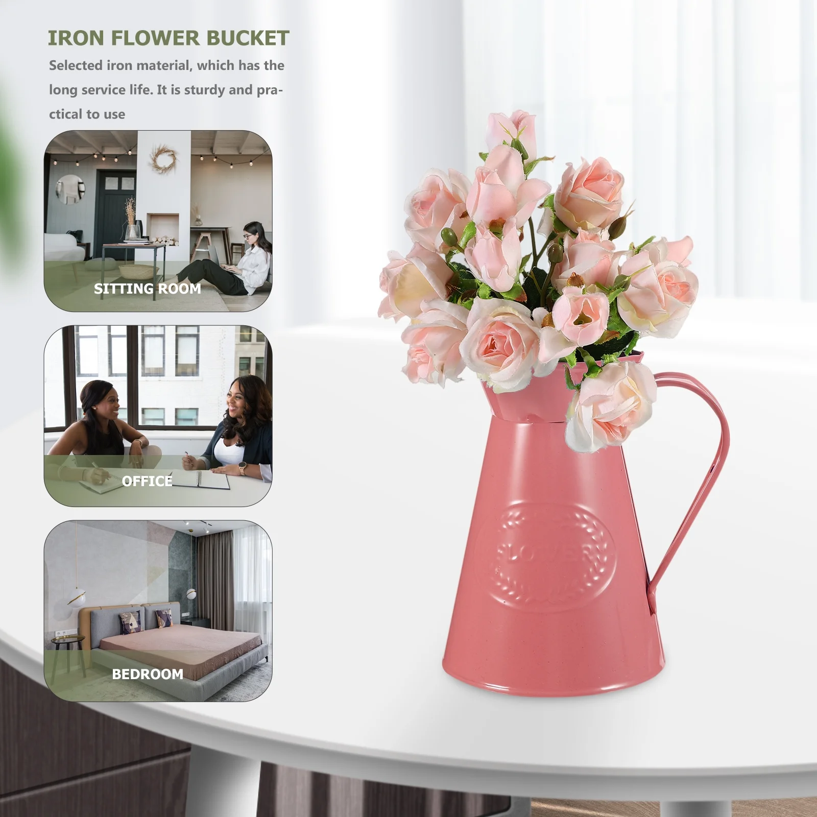 2pcs Rustic Galvanized Metal Flower Vase French Style Vase Flower Bucket Tin Vases Table Centerpiece Home Decor