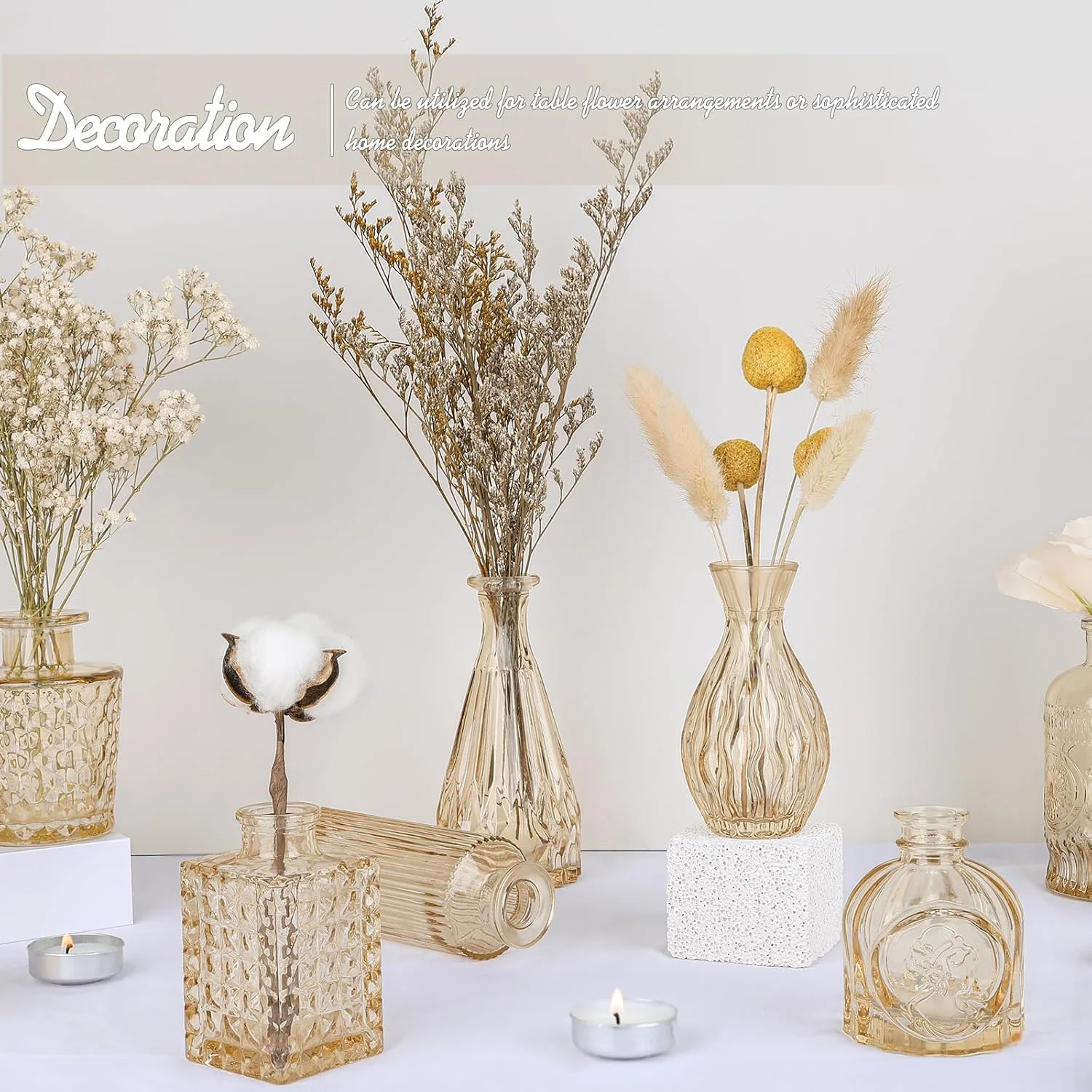 Glass Bud Vase Set of 24, Small Amber Flower Vases for Centerpieces in Bulk, Mini Vintage Vase for Wedding Dr, and Home Table Décor