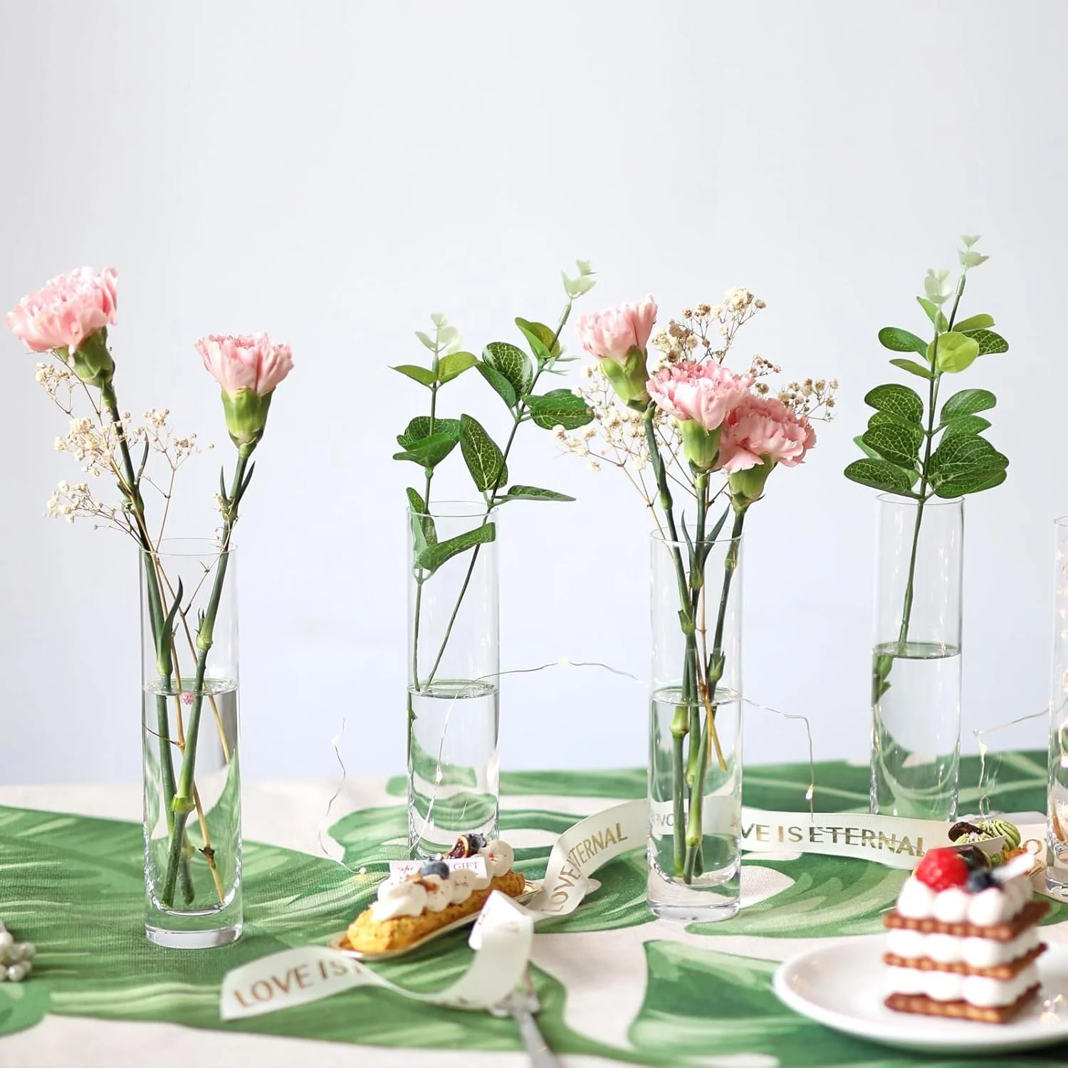 Glass Cylinder Vases, 7.5", Clear, Set of 12