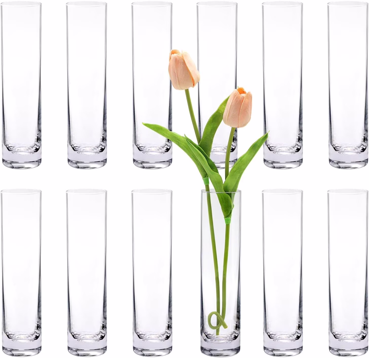 Glass Cylinder Vases, 7.5", Clear, Set of 12