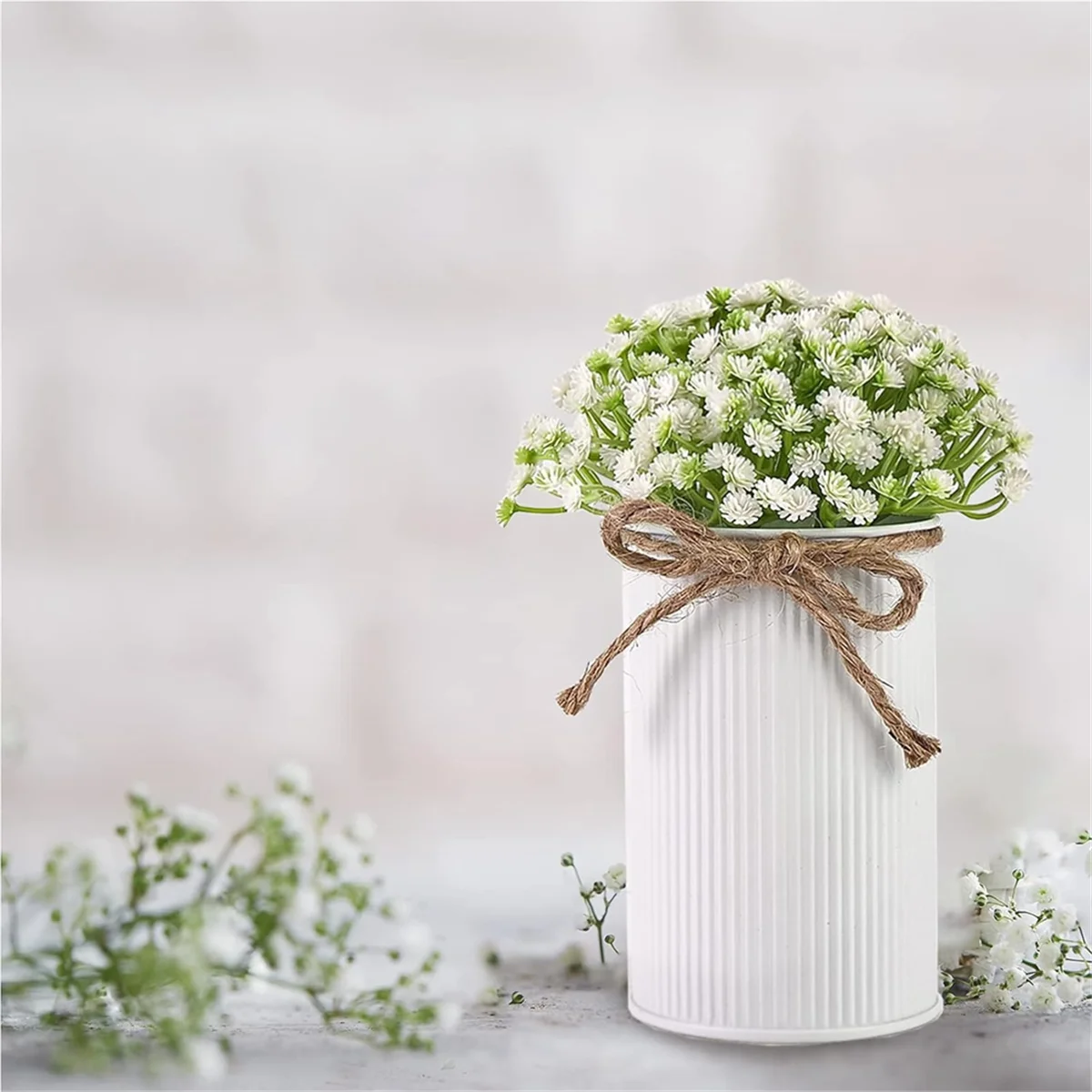 12Pcs Farmhouse Vase Decor Vintage Flower with Twine Bow Metal Vases for Flowers Rustic Table Centerpiece