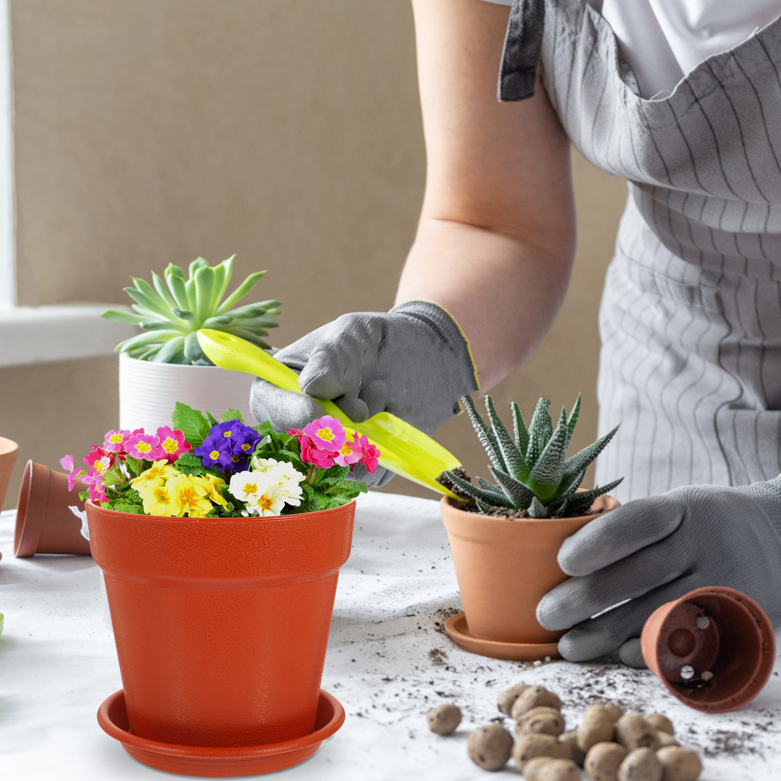 10 Sets Pots Imitation Pottery Plastic Flower Nursery Garden Planter