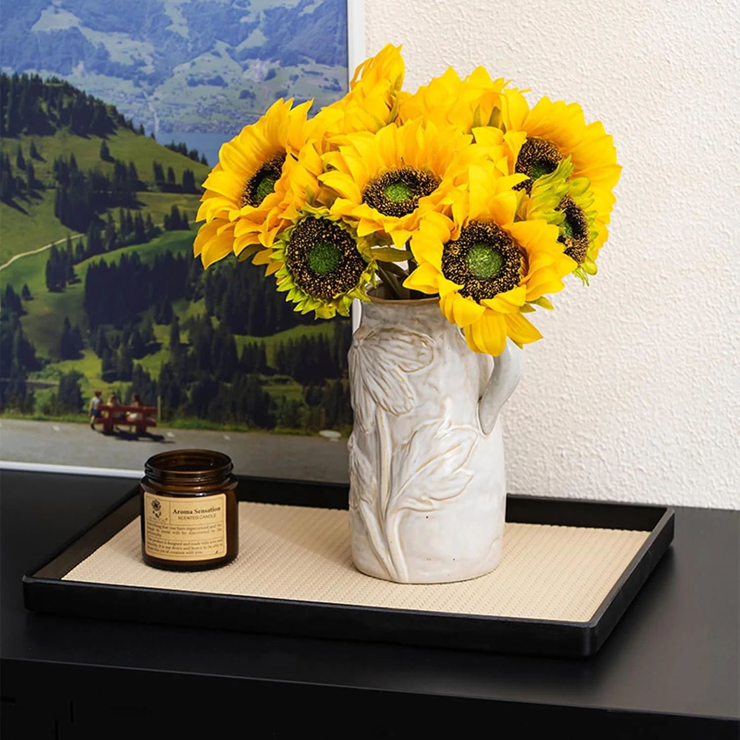 White Ceramic Vase with Handle, Boho Style