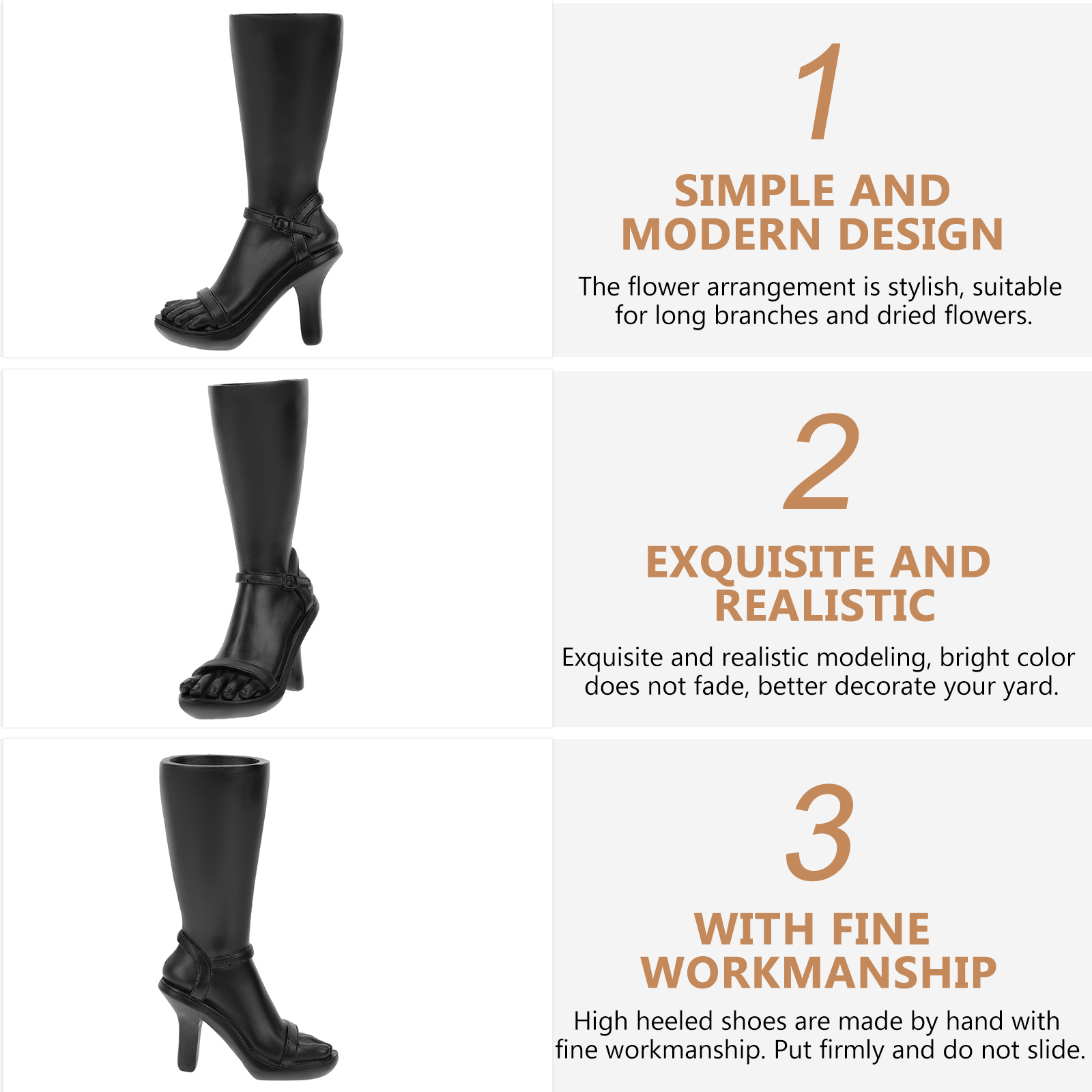 2pcs High- Heeled Shoes Vase Decorative Bonsai Pot Resin Flower Pots Dried Flower Arrangement Vase for Home Black