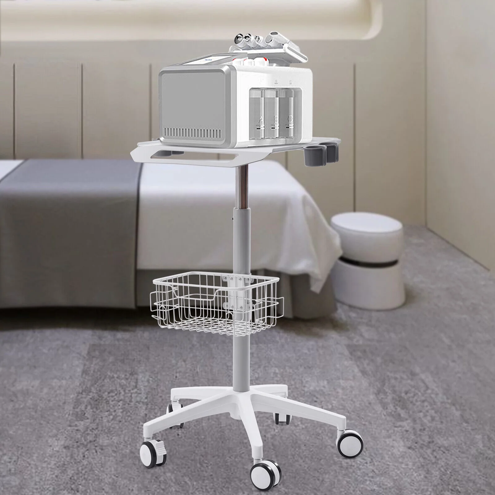 ZhdnBhnos Medical Mobile Trolley Cart Rolling Cart with Wheels & Basket 33.46-43.71in Height Adjustable 55.12LBS Load Capacity