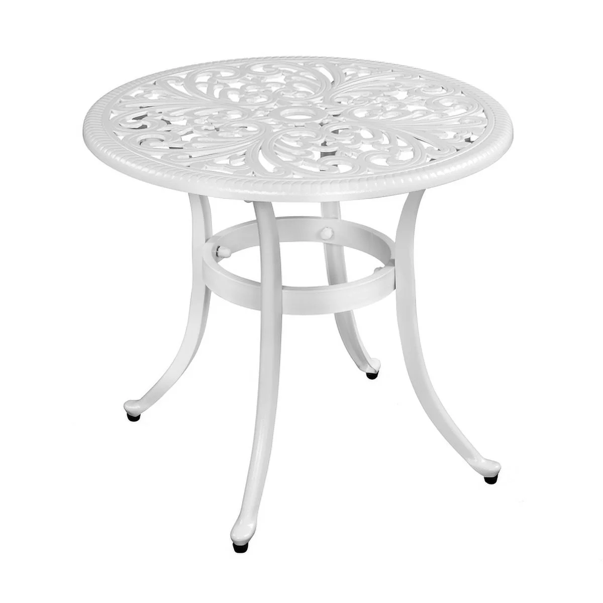 Phoenix Cast Aluminum Round Table, Patio End Table Side Table, Cast Aluminum Cocktail Table, Outdoor Bar Table, White