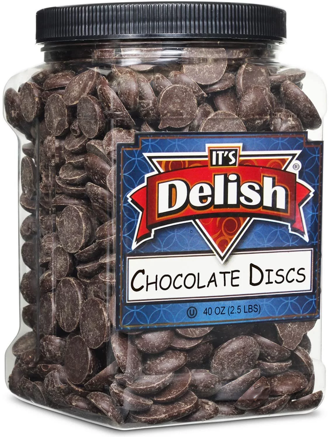 Chocolate Discs by Its Delish, 2.5 Lbs Jumbo Container  Dark Chocolate For Baking & Confectionery, Pastry Chefs, Chocolatiers, Home Bakers & Sweet Snacking  Non-Dairy, Vegan, Kosher Parve