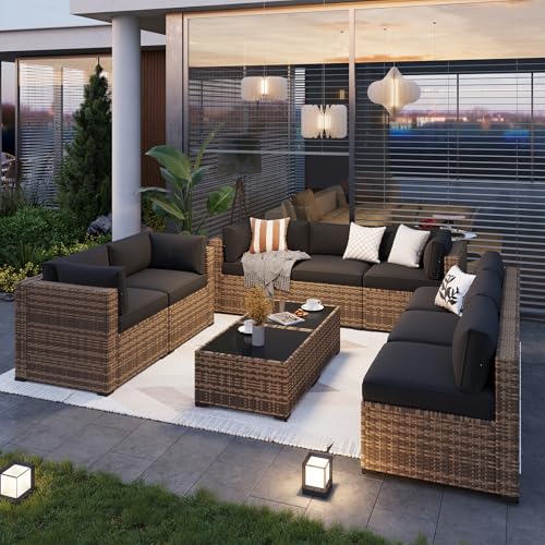 Aoxun Patio Furniture Sets, 7-Piece Outdoor Patio Furniture with Thick Cushions, Wicker Outdoor Conversation Set Sectional Sofa for Backyard, Poolside, Garden