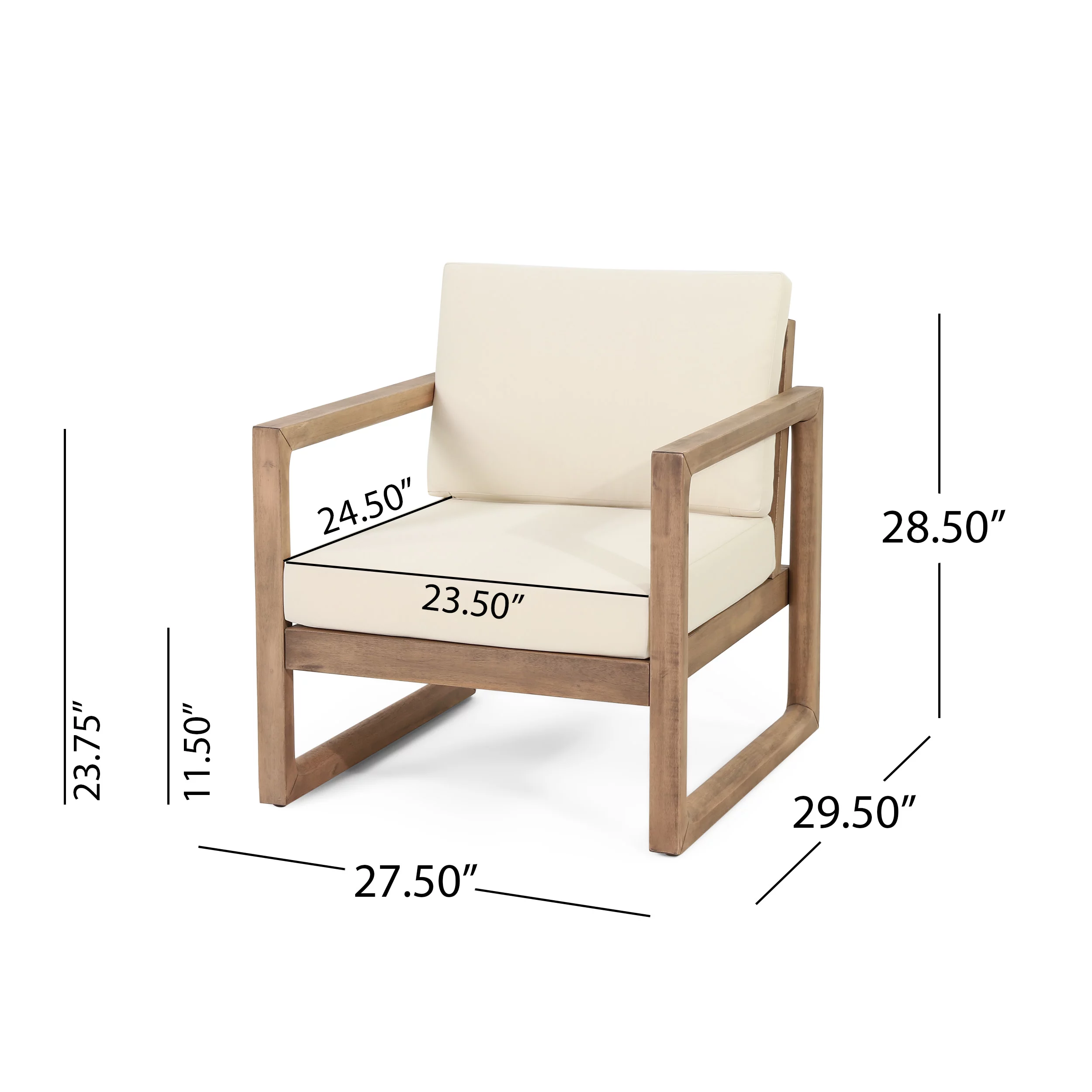 Biljon Acacia Wood Outdoor Club Chair with Cushions, Brown and Beige