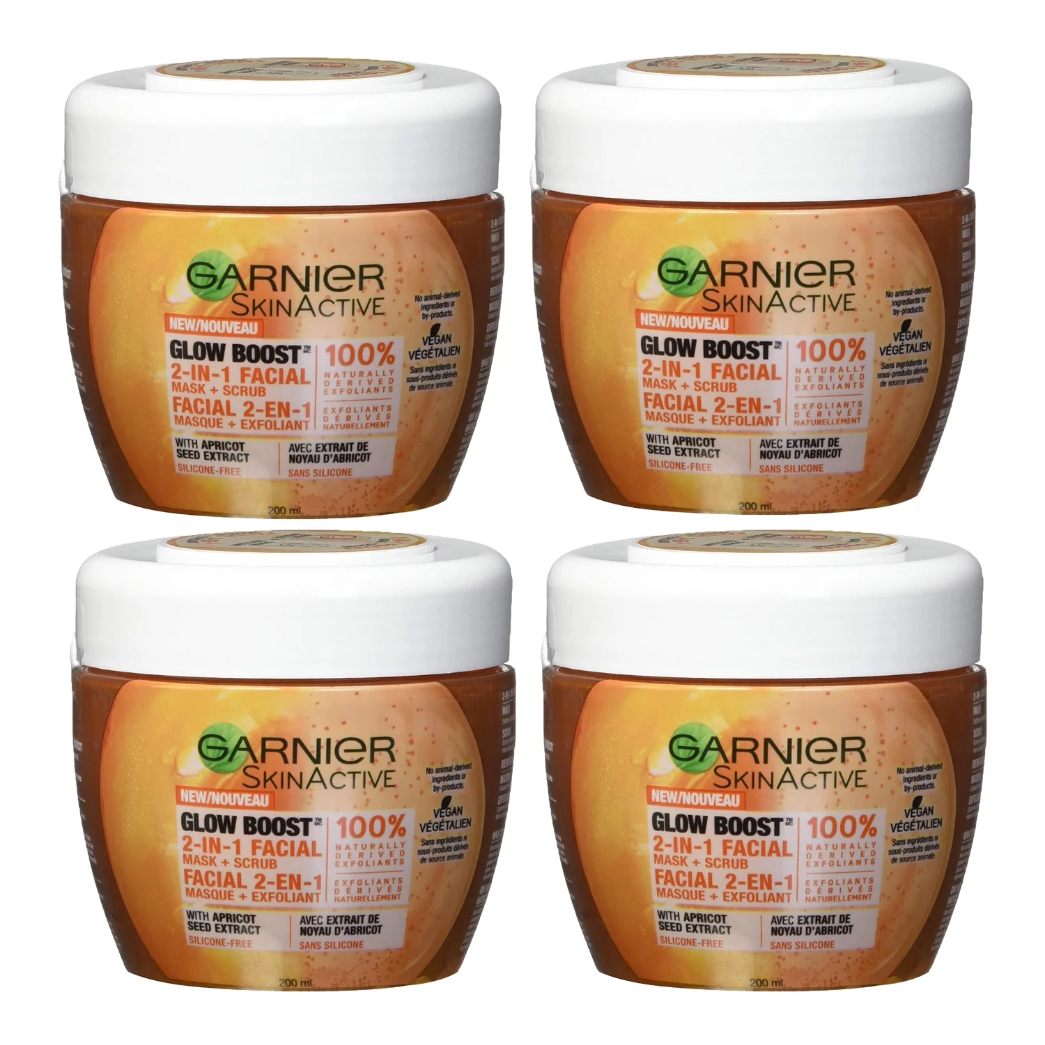 Pack of (4) Garnier SkinActive Glow Boost 2-in-1 Facial Mask and Scrub, 6.76 fl oz