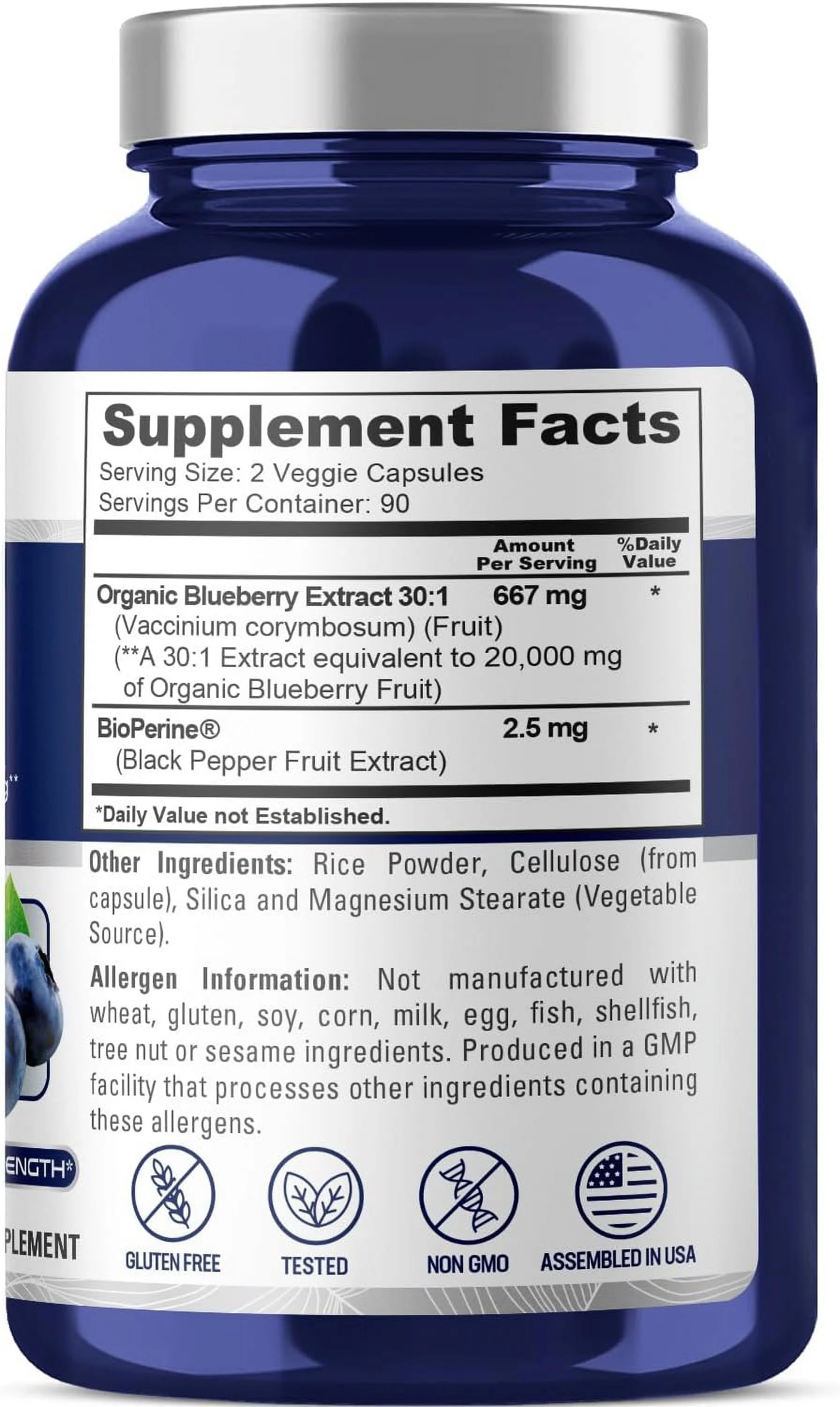 NusaPure Blueberry Concentrate 20,000mg - 180 Veggie Powder caps (Extract 30:1, 100% Vegetarian, Non-GMO & Gluten Free)