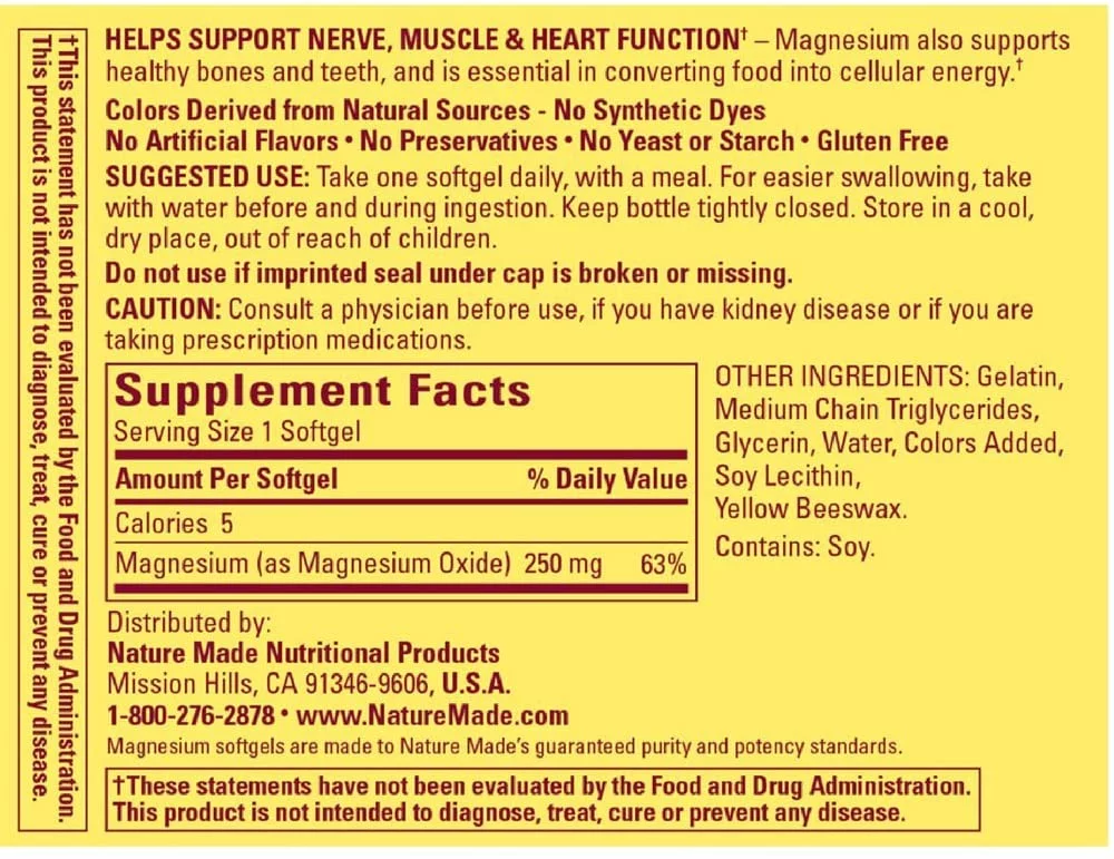 Nature Made Magnesium 250 mg Liquid Softgels 90 ea (Pack of 4)