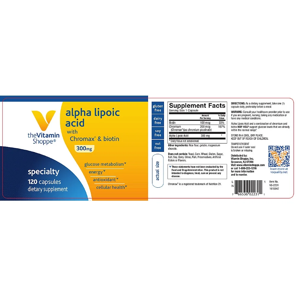 The Vitamin Shoppe Alpha Lipoic Acid with Chromax & Biotin - Antioxidant for Glucose Metabolism, Energy, & Cellular Health (120 Capsules)