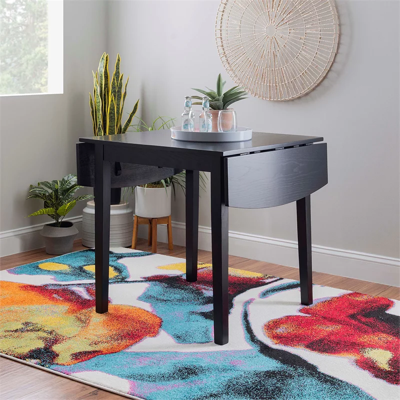 Linon Ervin Wood Square Drop Leaf Table in Black