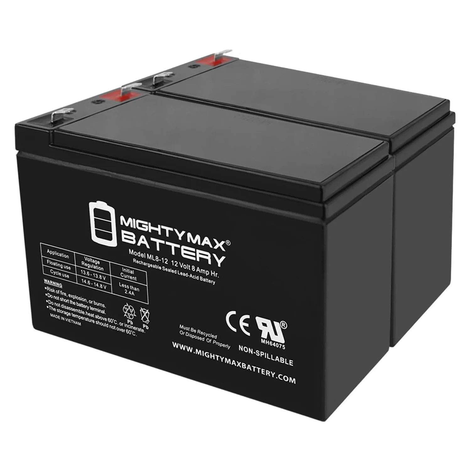 12V 8Ah SLA Battery Replaces Silent Knight 6712, BAT-1270-BP - 2 Pack