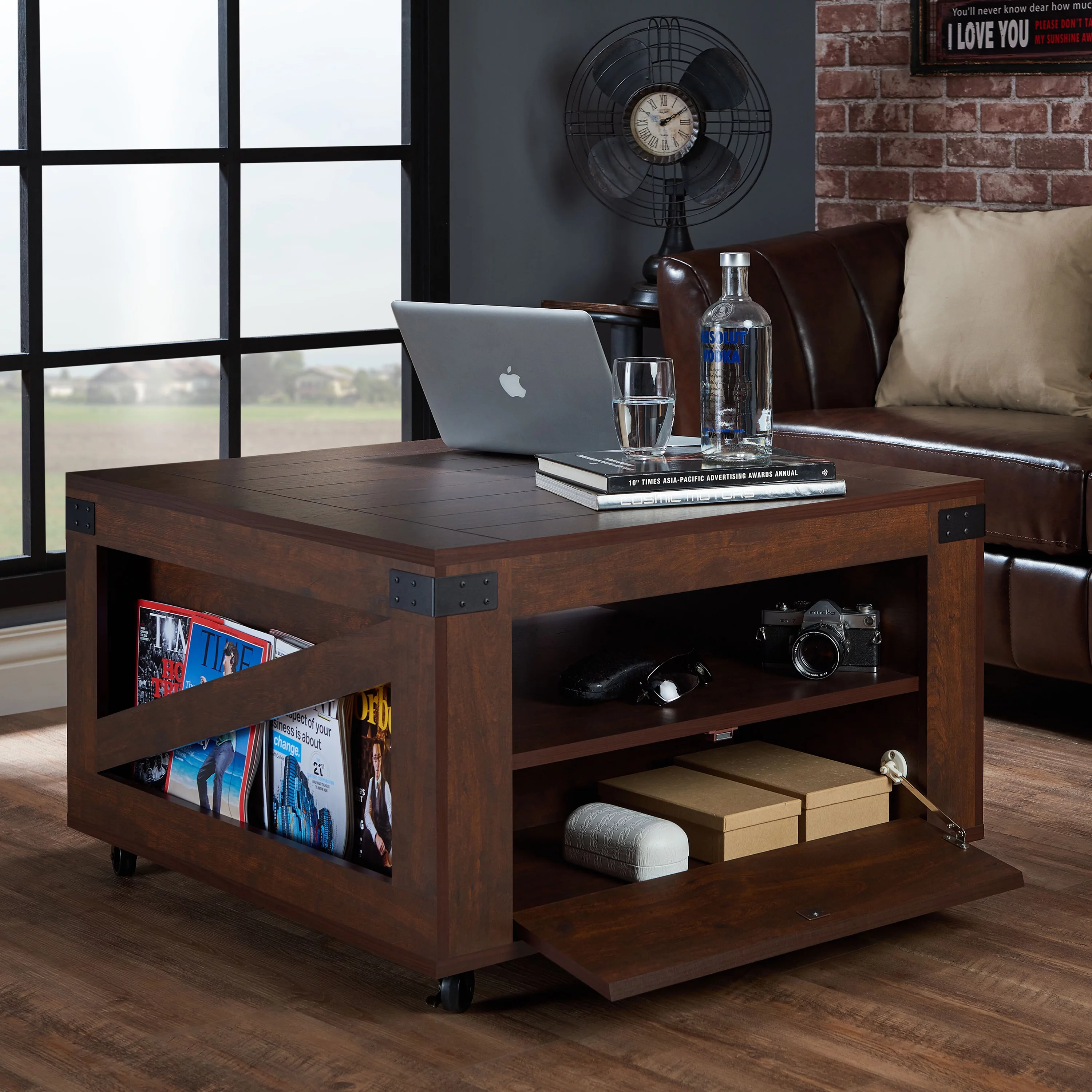 Furniture of America Babel Coffee Table with Casters, Walnut
