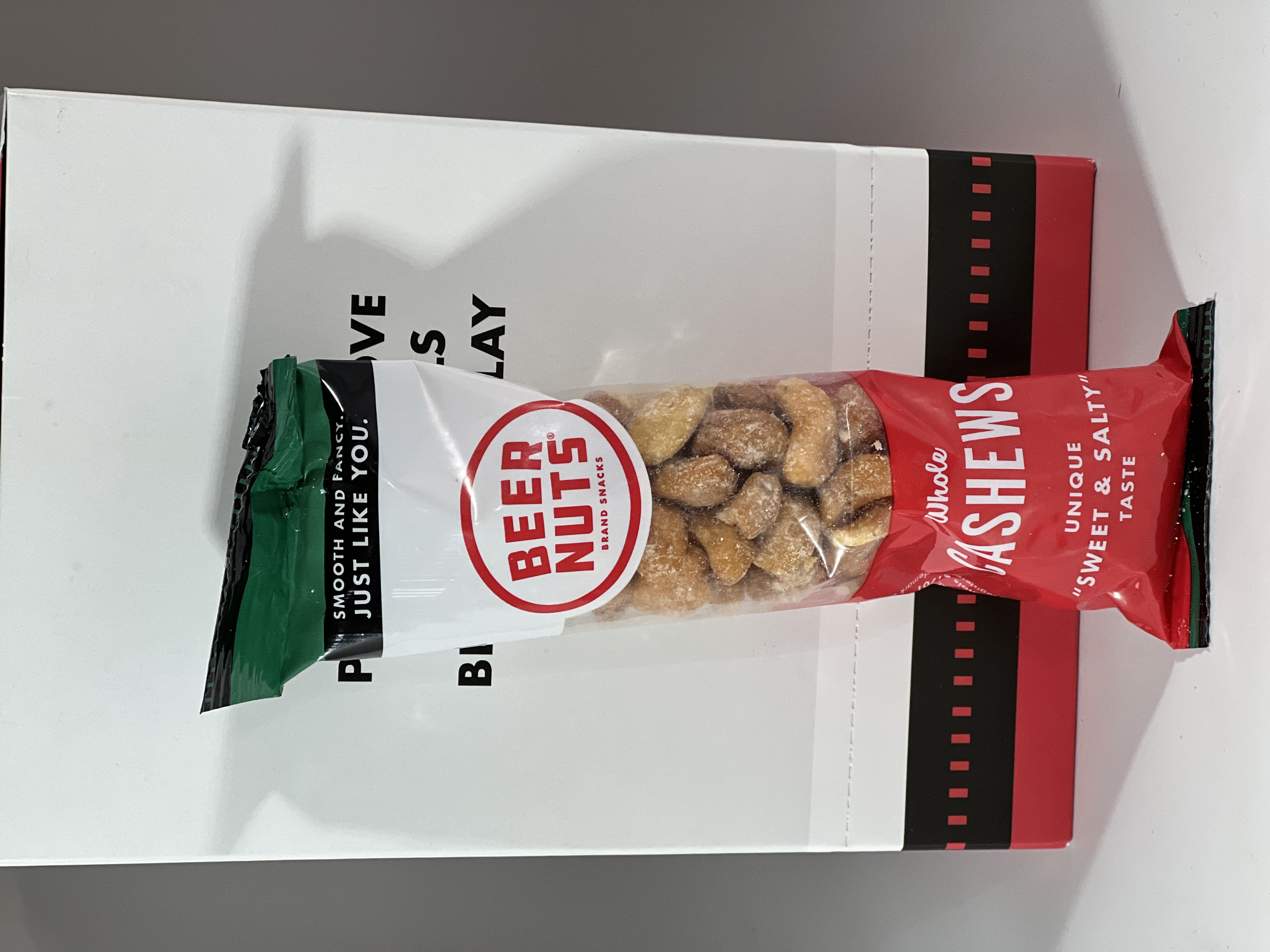 Beer Nuts Brand Whole Sweet and Salty Whole Cashews Tail Gating Snacks (12 individually wrapped bags in display box)