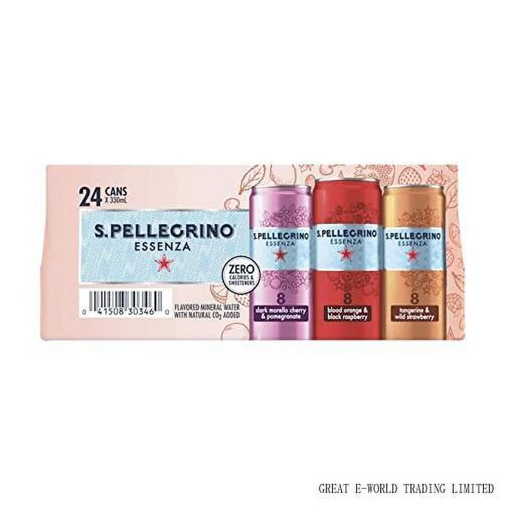 San Pellegrino Essenza Variety - Dark Morello Cherry & Pomegranate With Tangerine And Wild Strawberry And Blood Orange And Black Raspberry 24/11.15 Oz Cans. (1 - Pack)