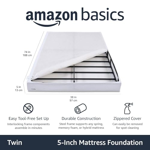 Amazon Basics Smart Box Spring Bed Base, 7-Inch Height Mattress Foundation, Tool-Free Easy Assembly, Queen, 79