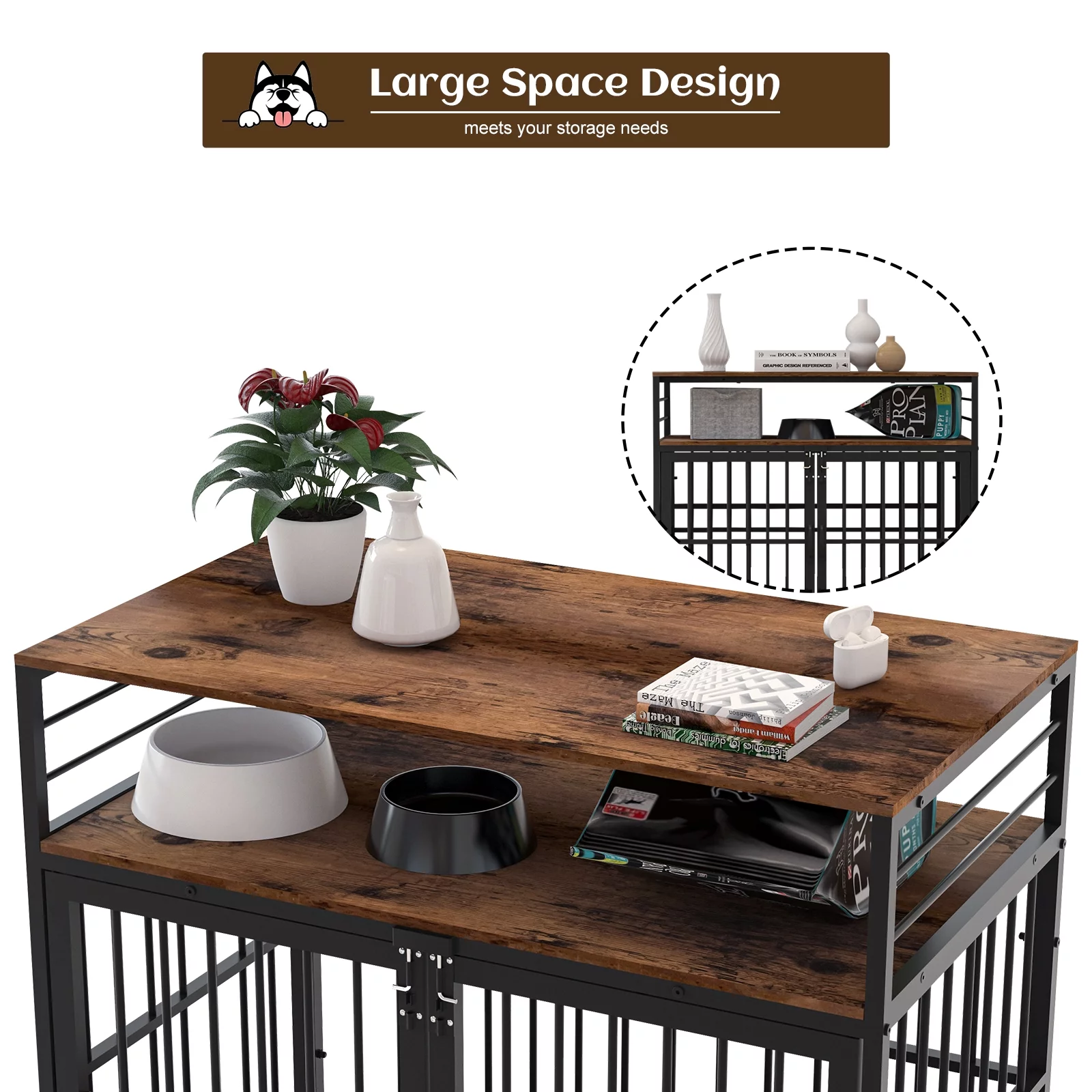 NBTiger Dog Crate Furniture with Storage Shelf, Wooden Puppy Kennel for Small Medium Large Dogs, 40