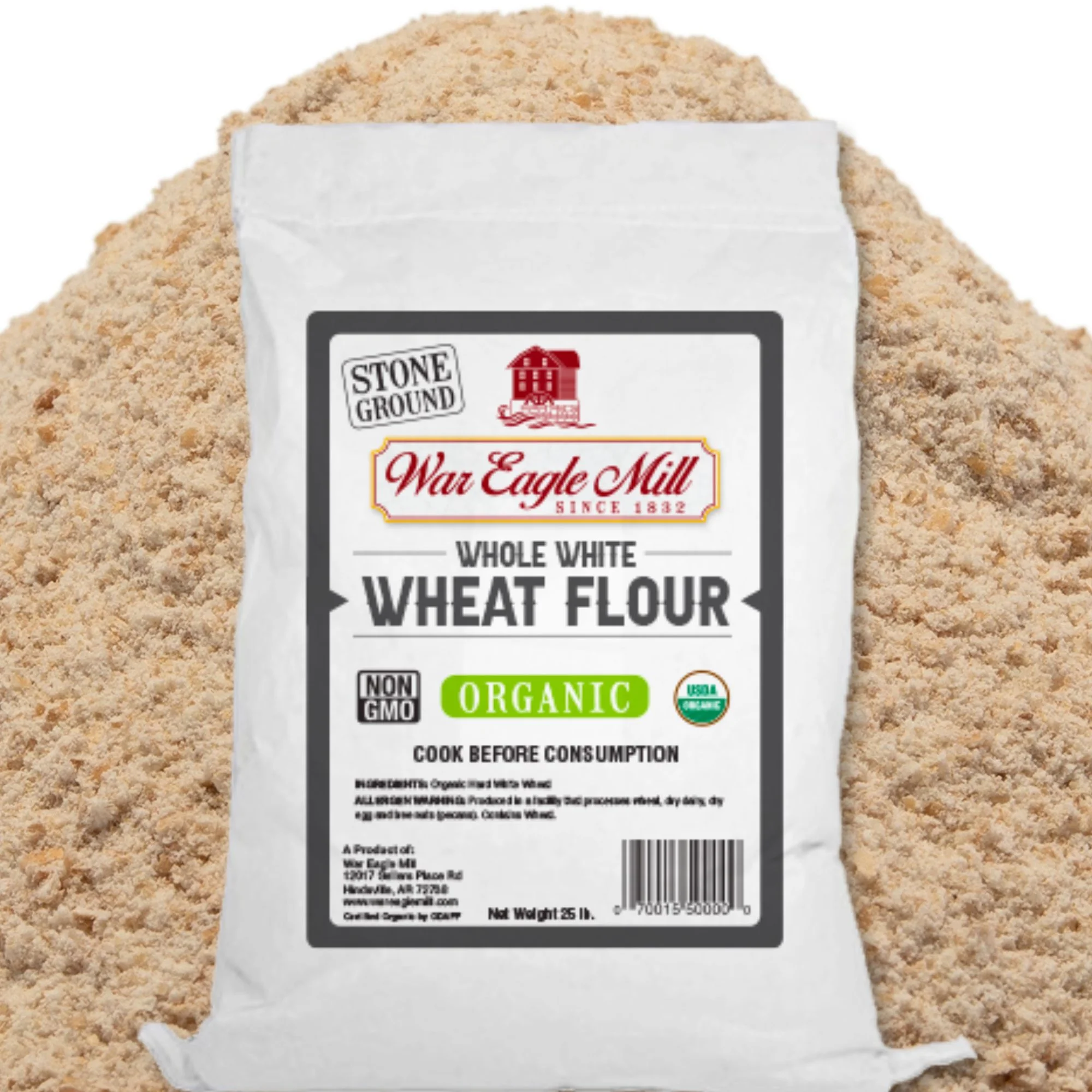 War Eagle Mill Unbleached Whole White Wheat Flour, Organic and Non-GMO, 25 lb. Bag