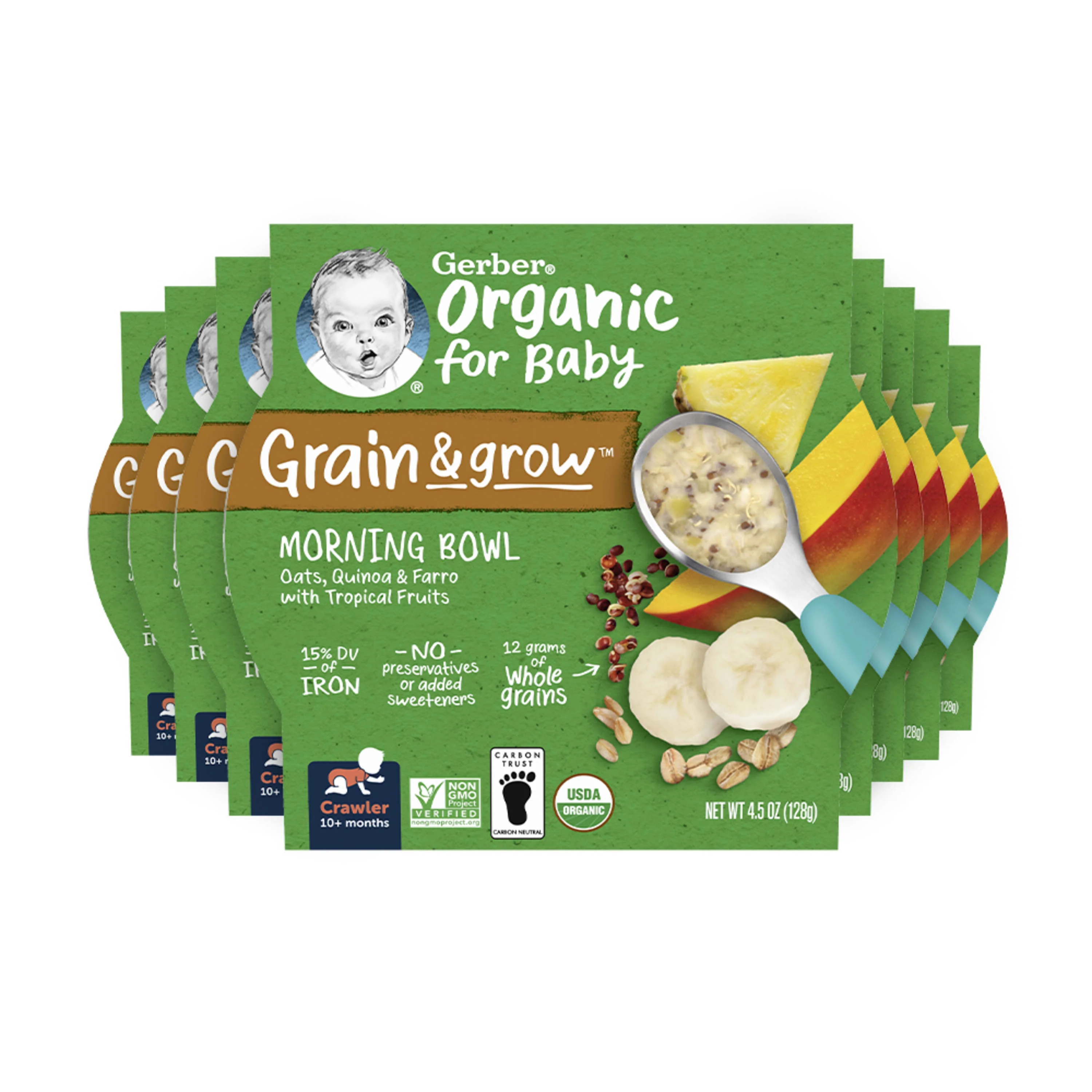 Gerber Grain & Grow Organic Baby Oatmeal, Morning Bowl Tropical Fruits, 4.5 oz (Pack of 8)