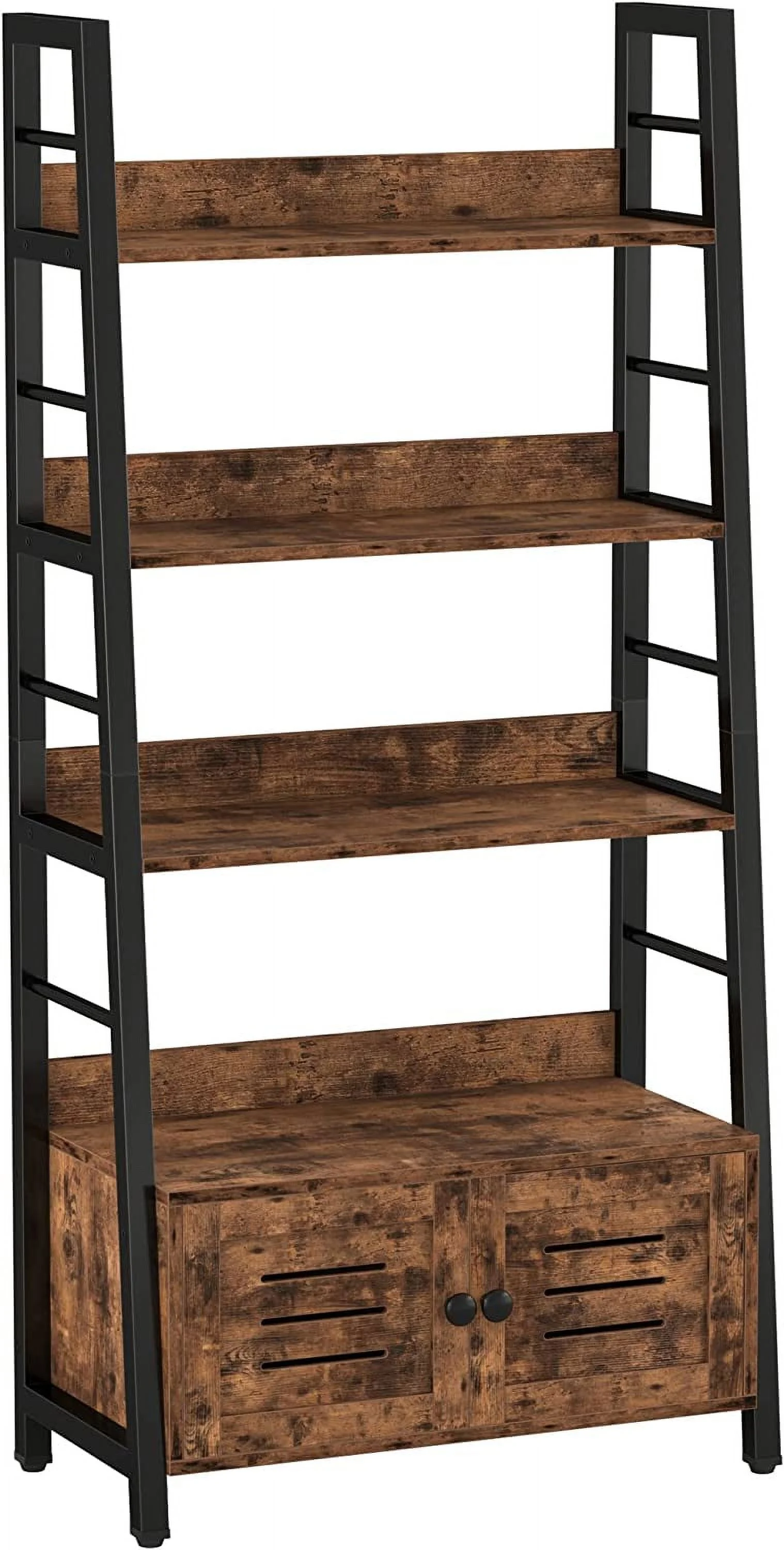 salable IRONCK Bookshelf with Louvered Doors  3-Tier Ladder Shelf with Cabinet Industrial Accent Furniture for Bedroom Living Room Home Office  Rustic Brown