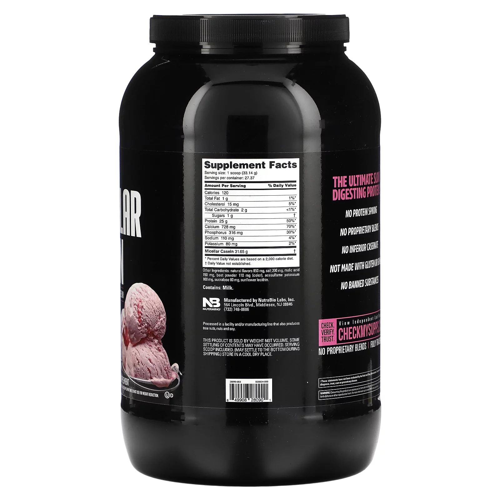 NutraBio Micellar Casein, Strawberry Ice Cream, 2 lb (907 g)