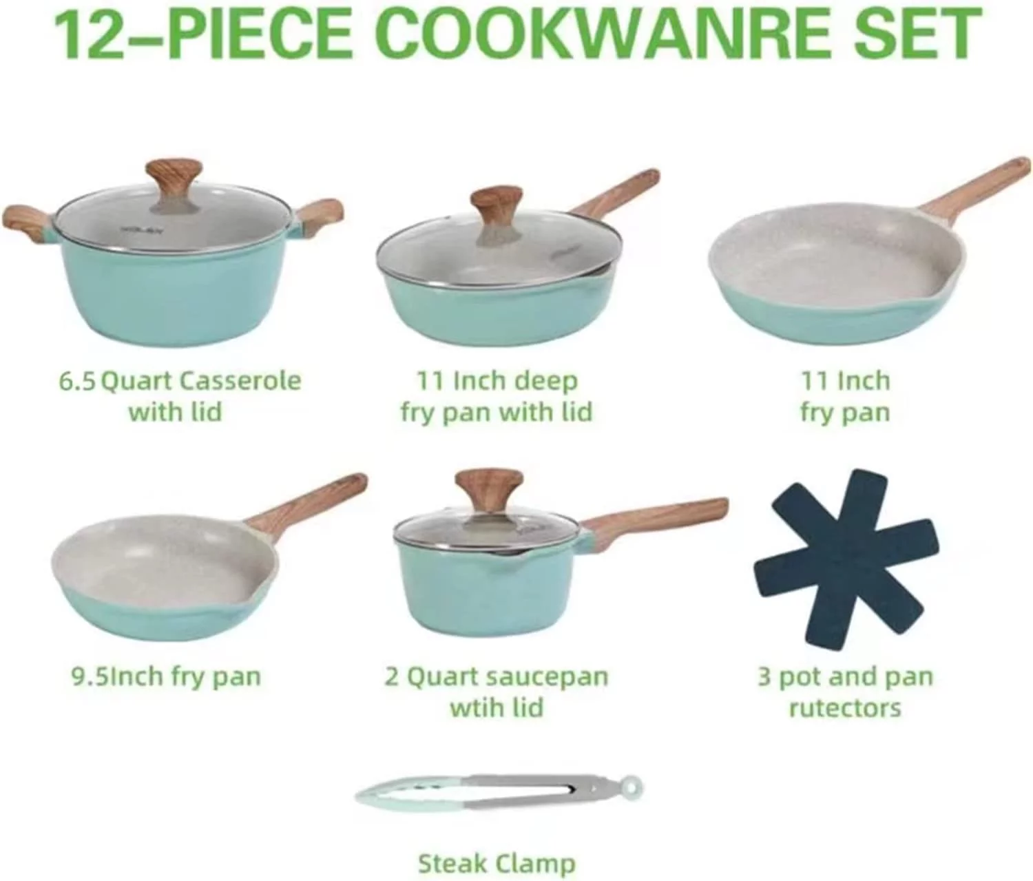 Excellent Nonstick Cookware Sets 12-Piece Kitchenware Pots and Pans Set Granite Coating Includes Frying Pans Deep Frying pans Stockpots And Cooking Tools Suitable For All Stove 100% PFOA