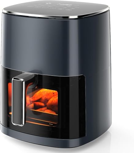 6QT Large Air Fryer, 12-in-1 Digital Airfryer with Clear Window, Roast, Reheat, Dehydrate, Bake, Steam with 400F and More, Dishwasher Safe, Nonstick, Fit for Family of 2-5, Gray