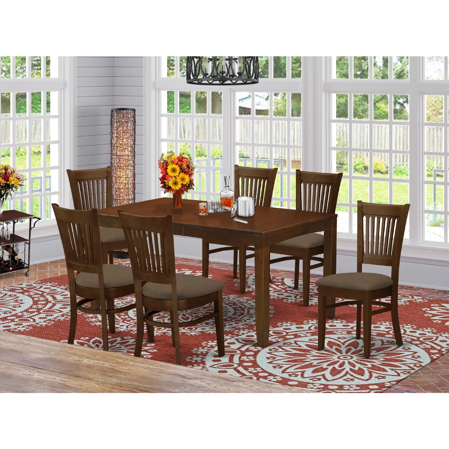 East West Furniture Lynfield 7-piece Wood Dining Room Set in Espresso