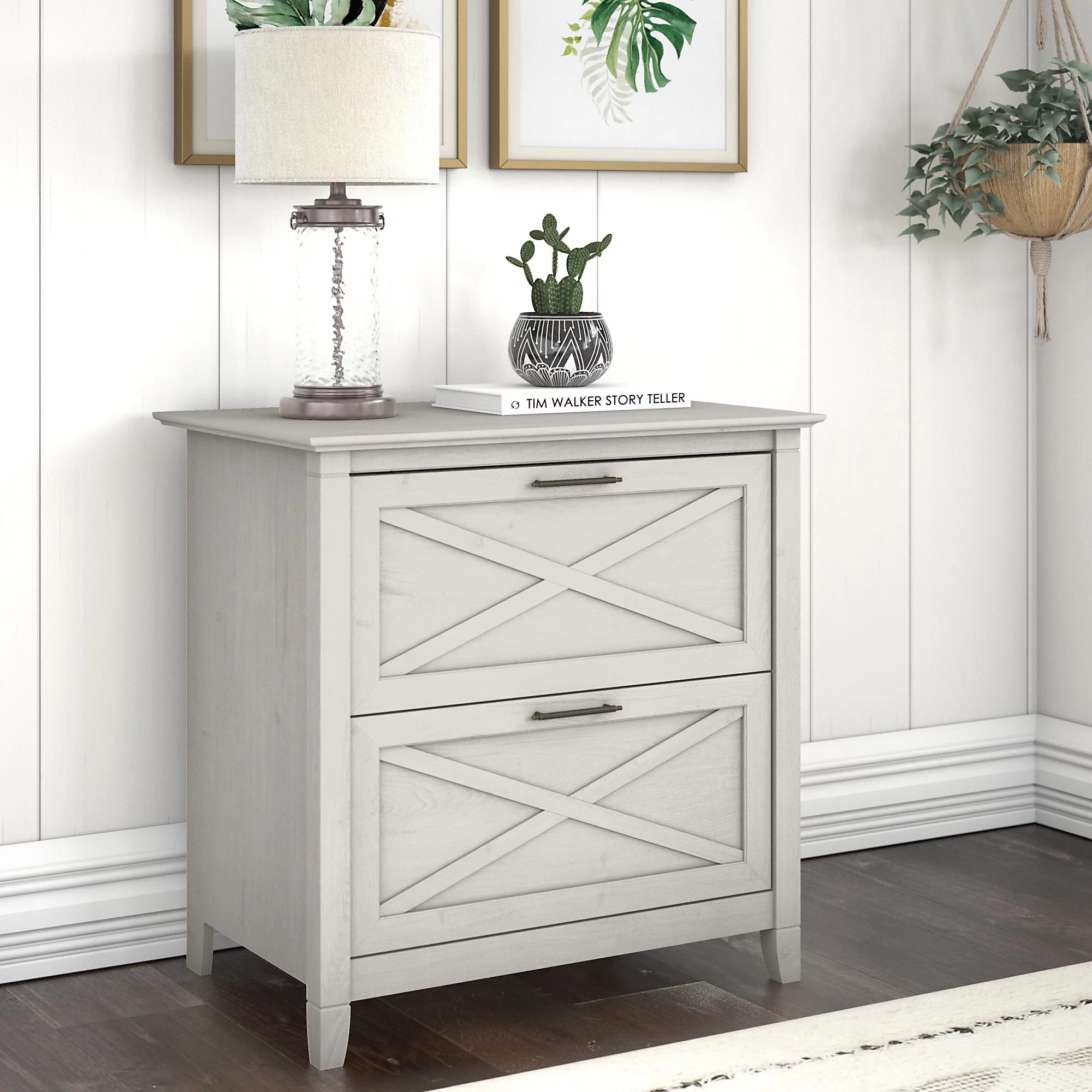 Bush Furniture Key West Lateral File Cabinet, 2 Drawer, Linen White Oak