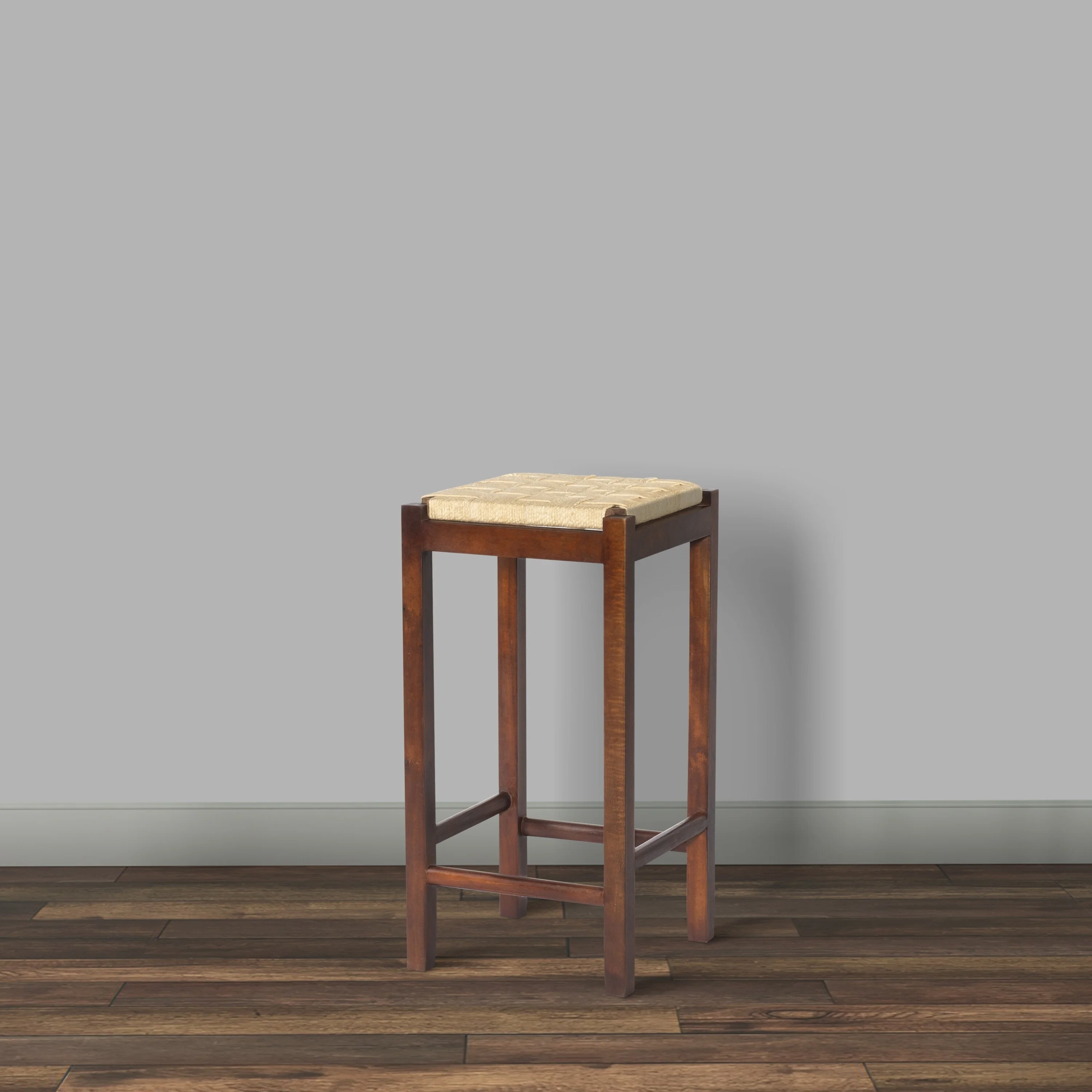 32 Inch Mango Wood Barstool with Rope Weaved Seat, Brown