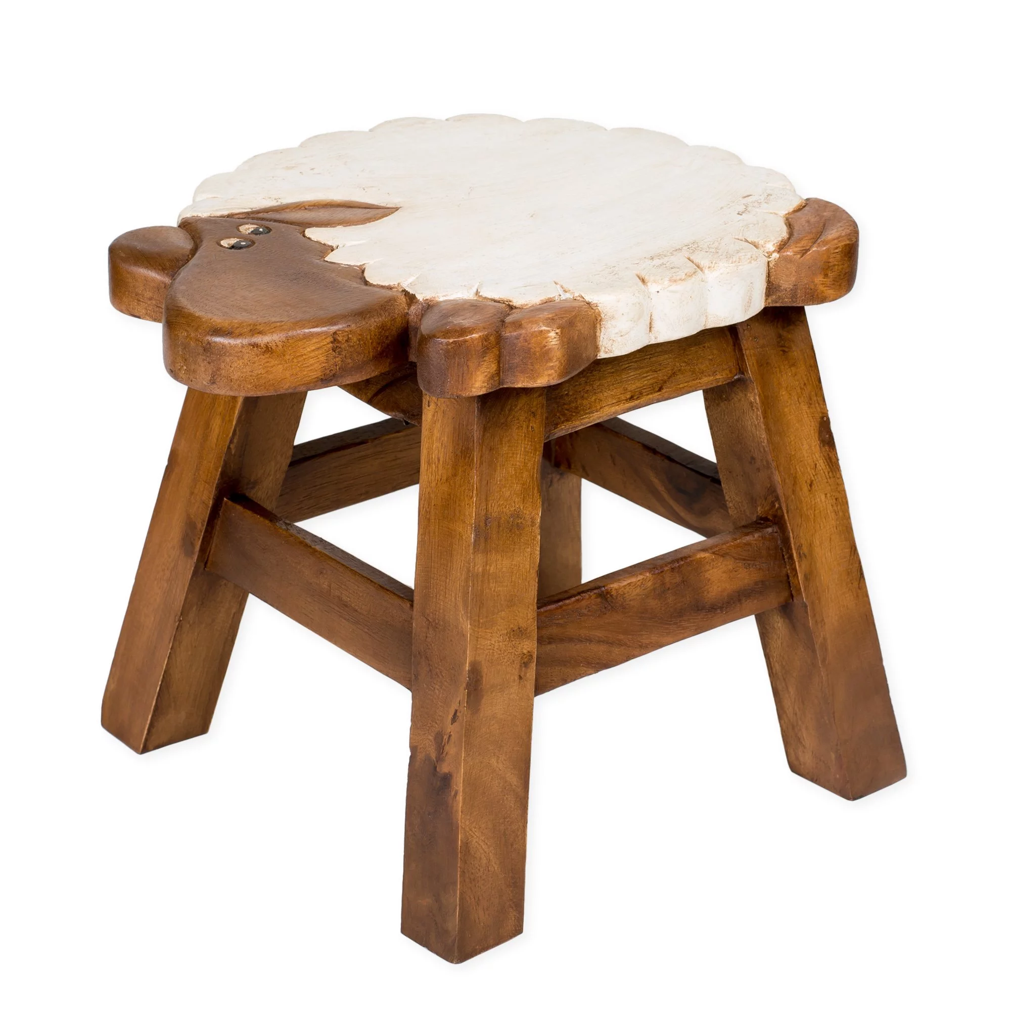 Sheep Design Hand Carved Acacia Hardwood Decorative Short Stool