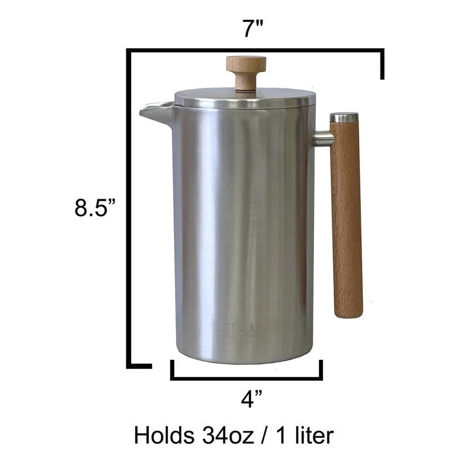 French Press Coffee Maker, Maximum Flavor Coffee Brewer with Superior Filtration, 2 Cup Capacity, Silver with Wood Finish, ABN5M010-SSW